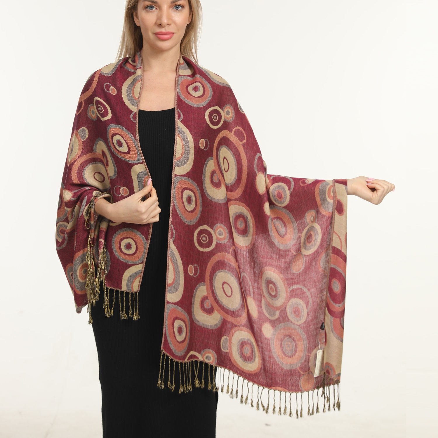 Multi Circle Pashmina NY2508 Burgundy/Beige