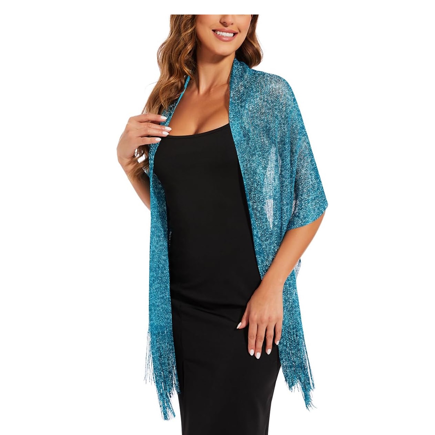 Lurex Sheer Metallic Evening Scarf Cyan 7314