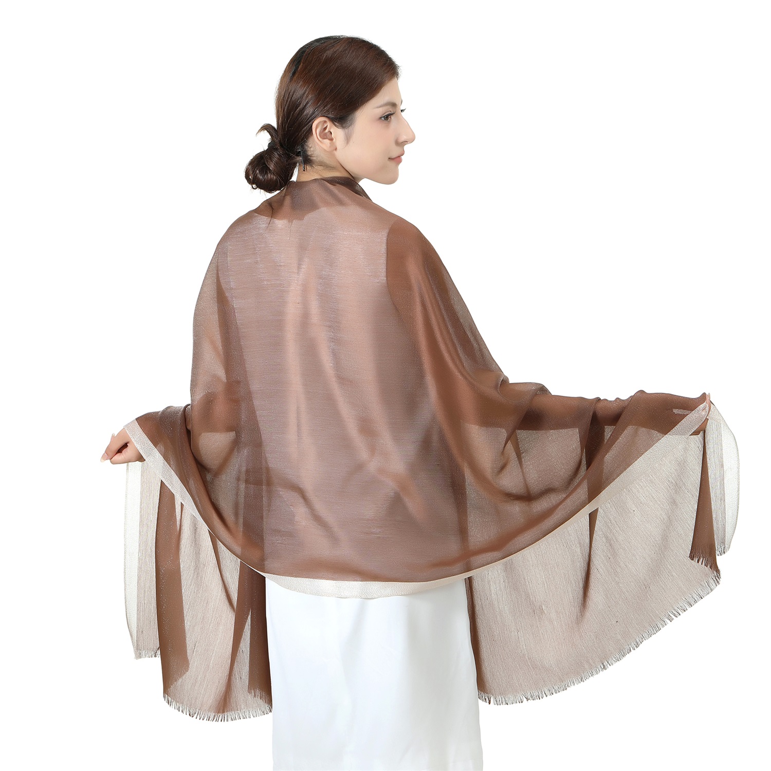 7403 Sparkly Golden Border Shawl:Brown