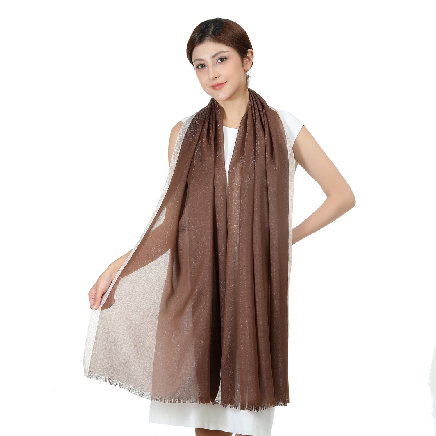 7403 Sparkly Golden Border Shawl:Brown