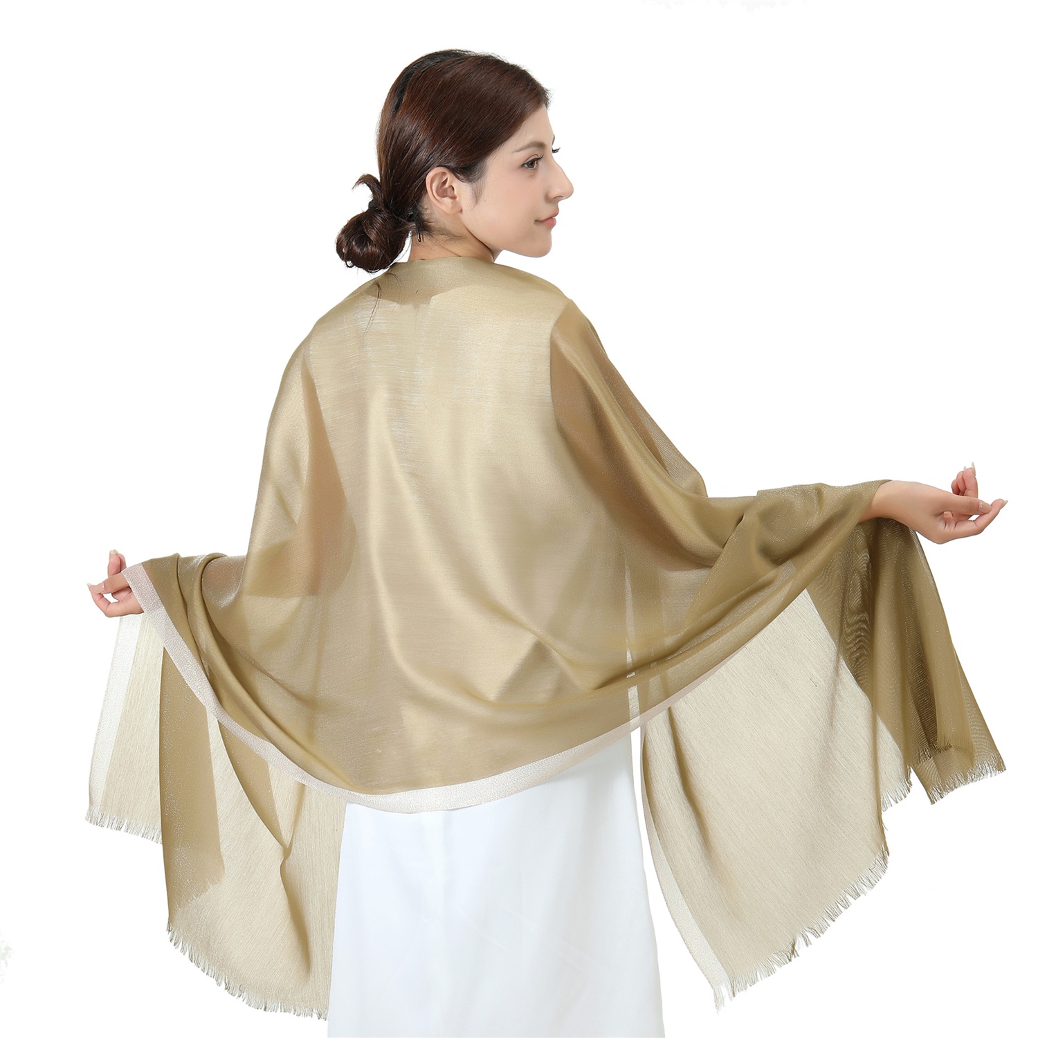 7406 Sparkly Golden Border Shawl:Sage