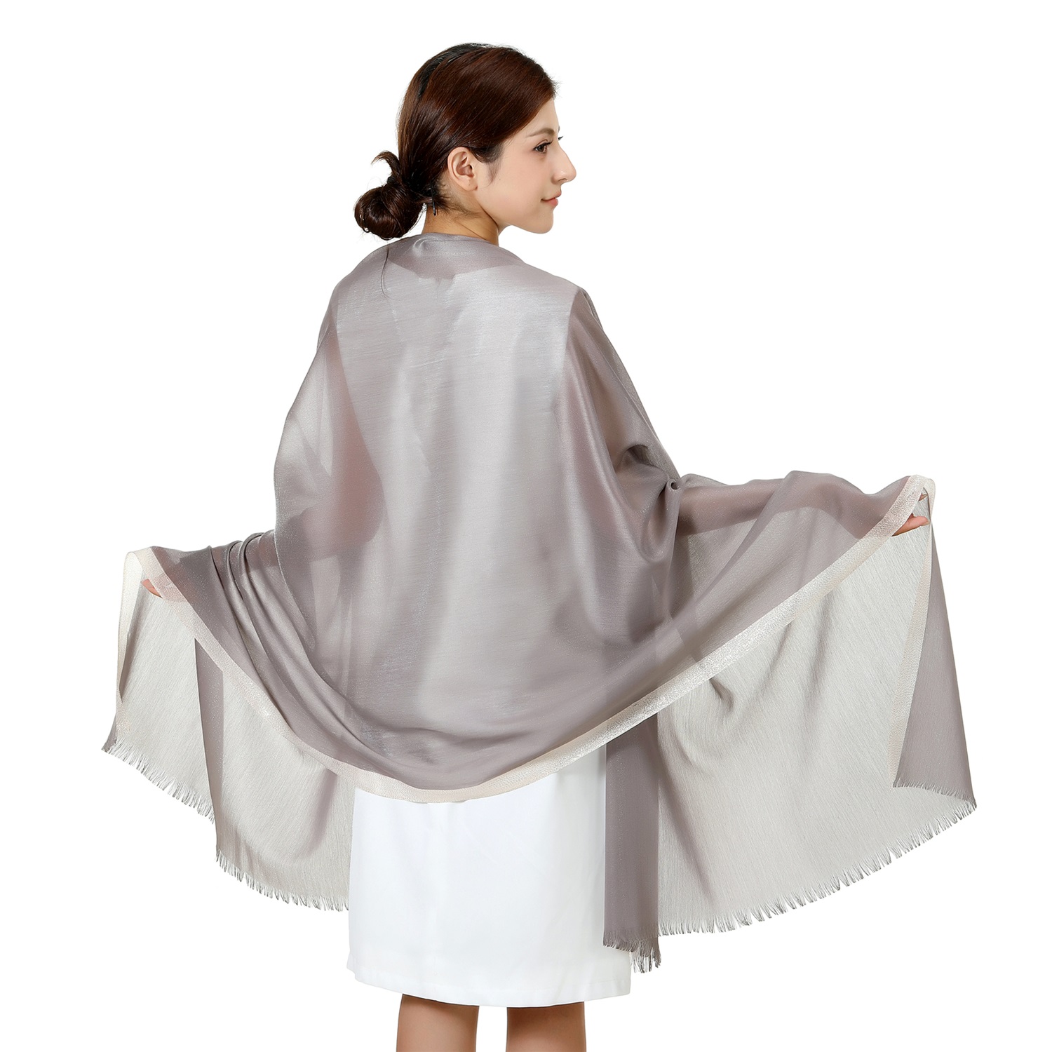 7407 Sparkly Golden Border Shawl:Grey