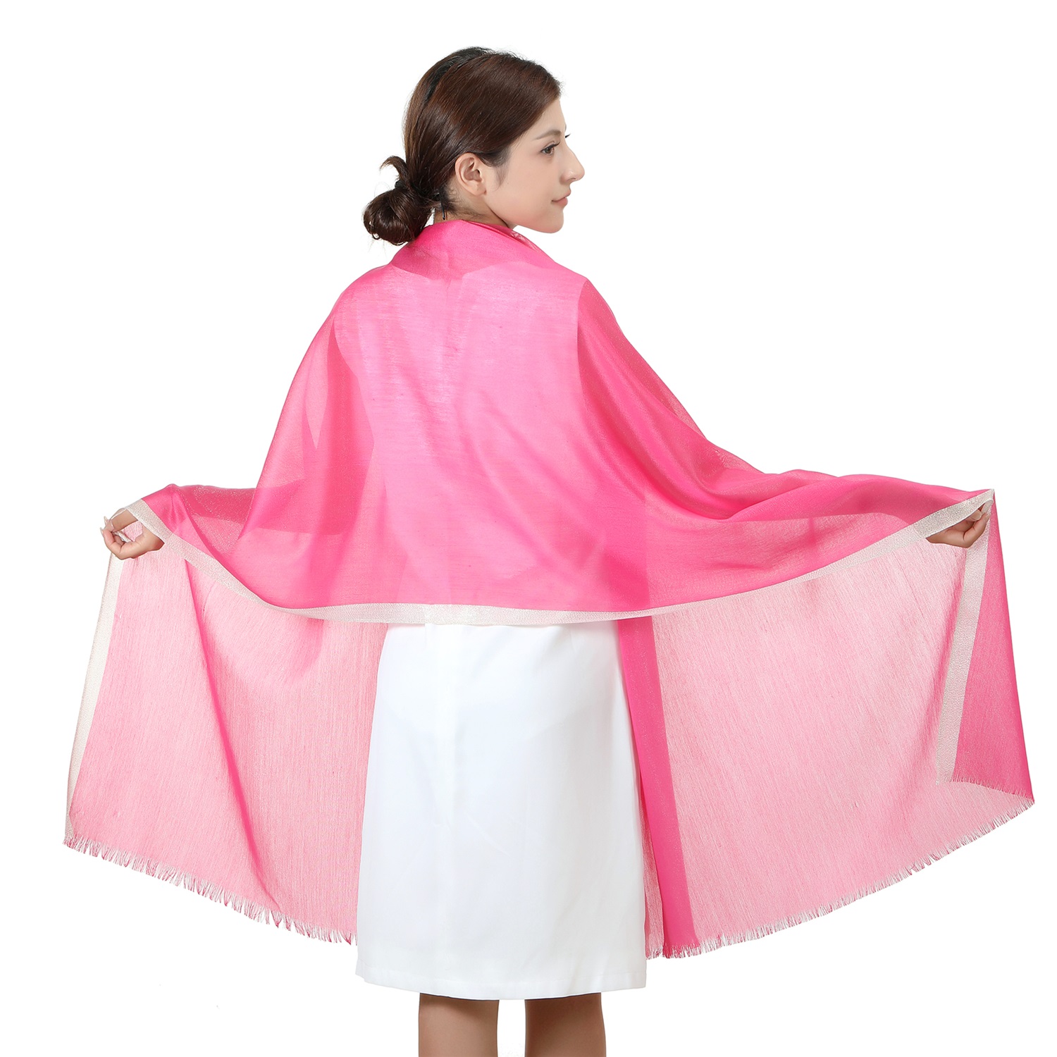 7412 Sparkly Golden Border Shawl:Hot Pink