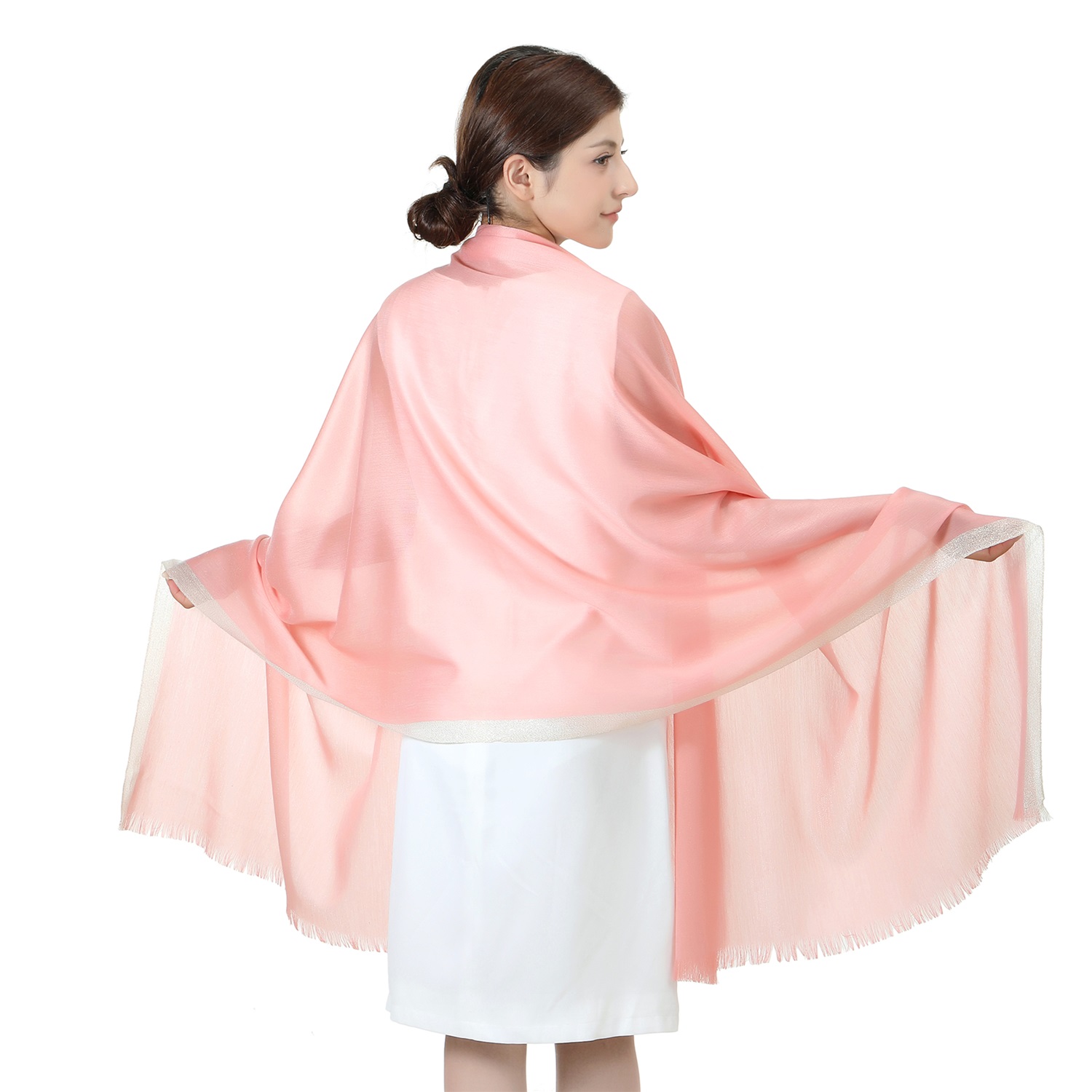 7413 Sparkly Golden Border Shawl:Coral