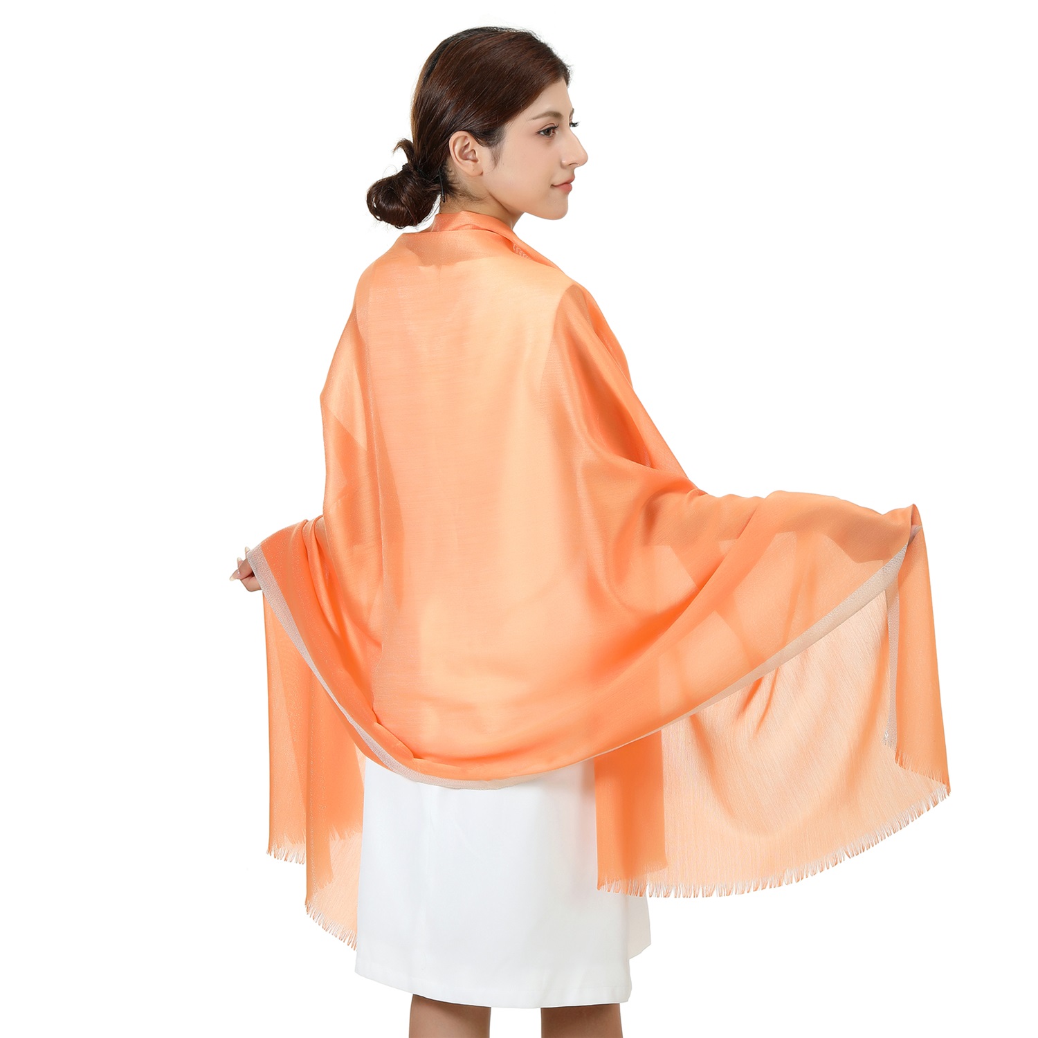 7414 Sparkly Golden Border Shawl:Orange