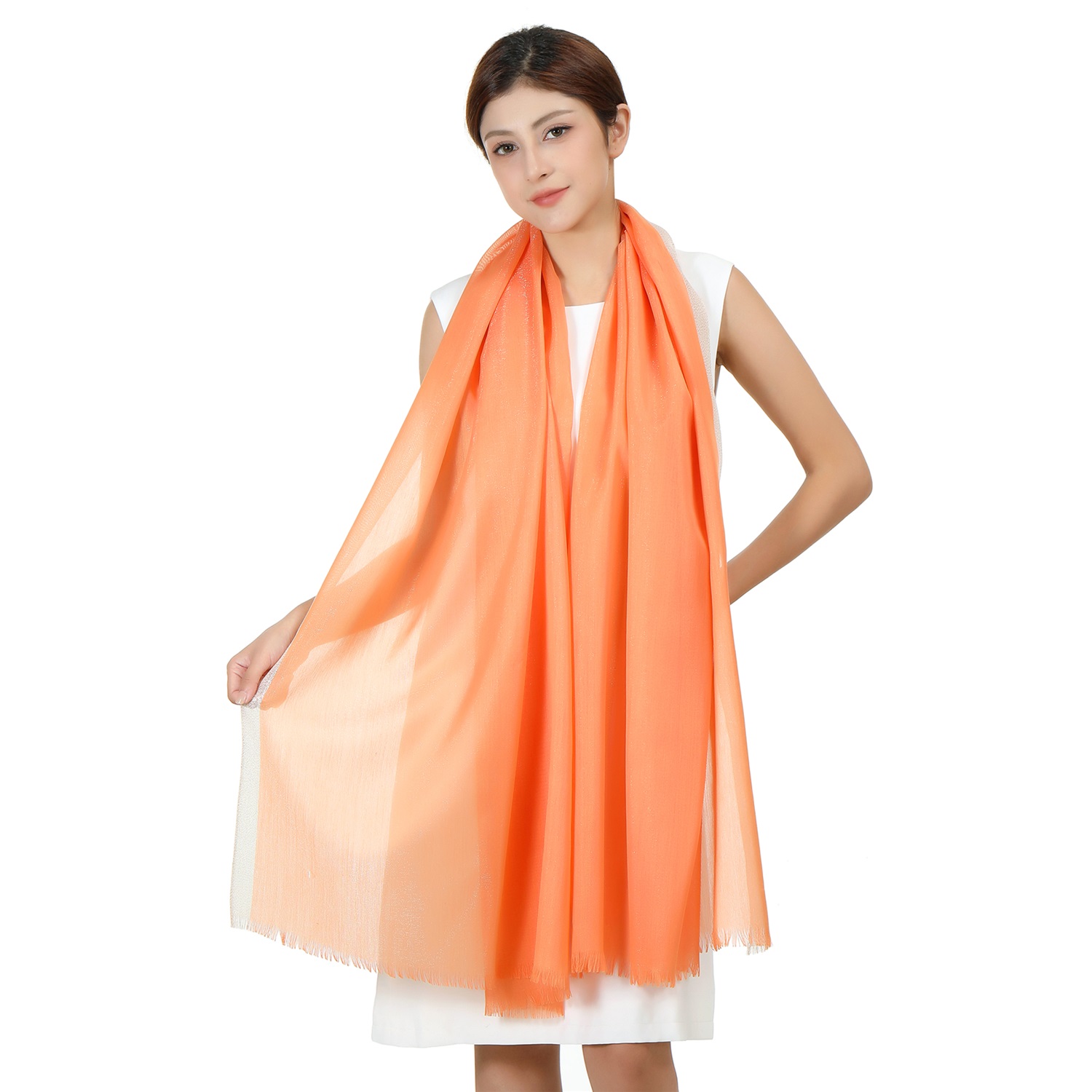 7414 Sparkly Golden Border Shawl:Orange