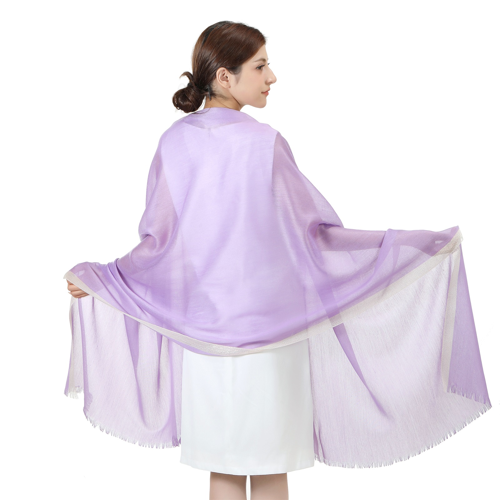 7415 Sparkly Golden Border Shawl:Purple