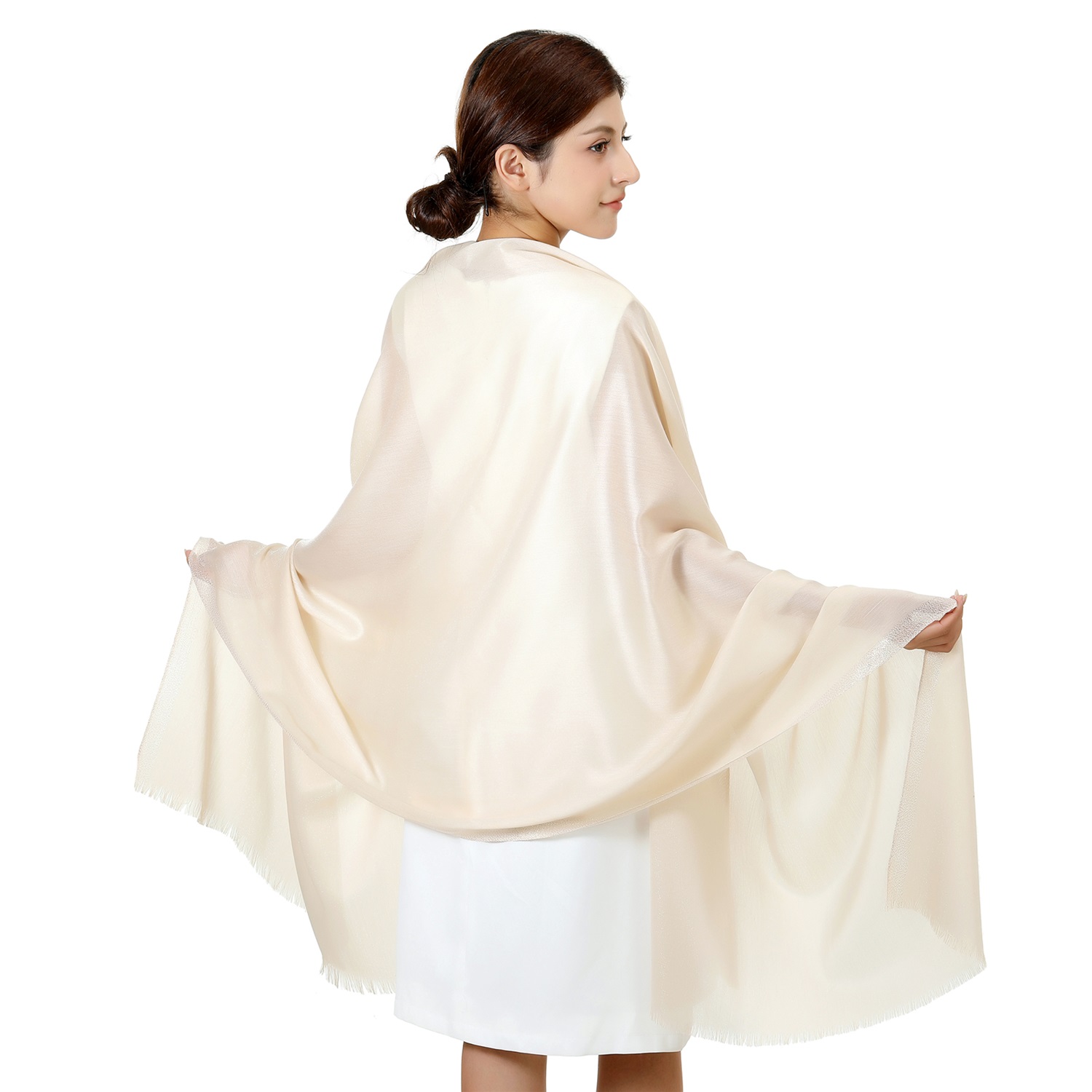 7418 Sparkly Golden Border Shawl:Khaki