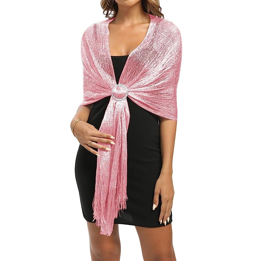 Lurex Sheer Metallic Evening Scarf N23118-8B Pink