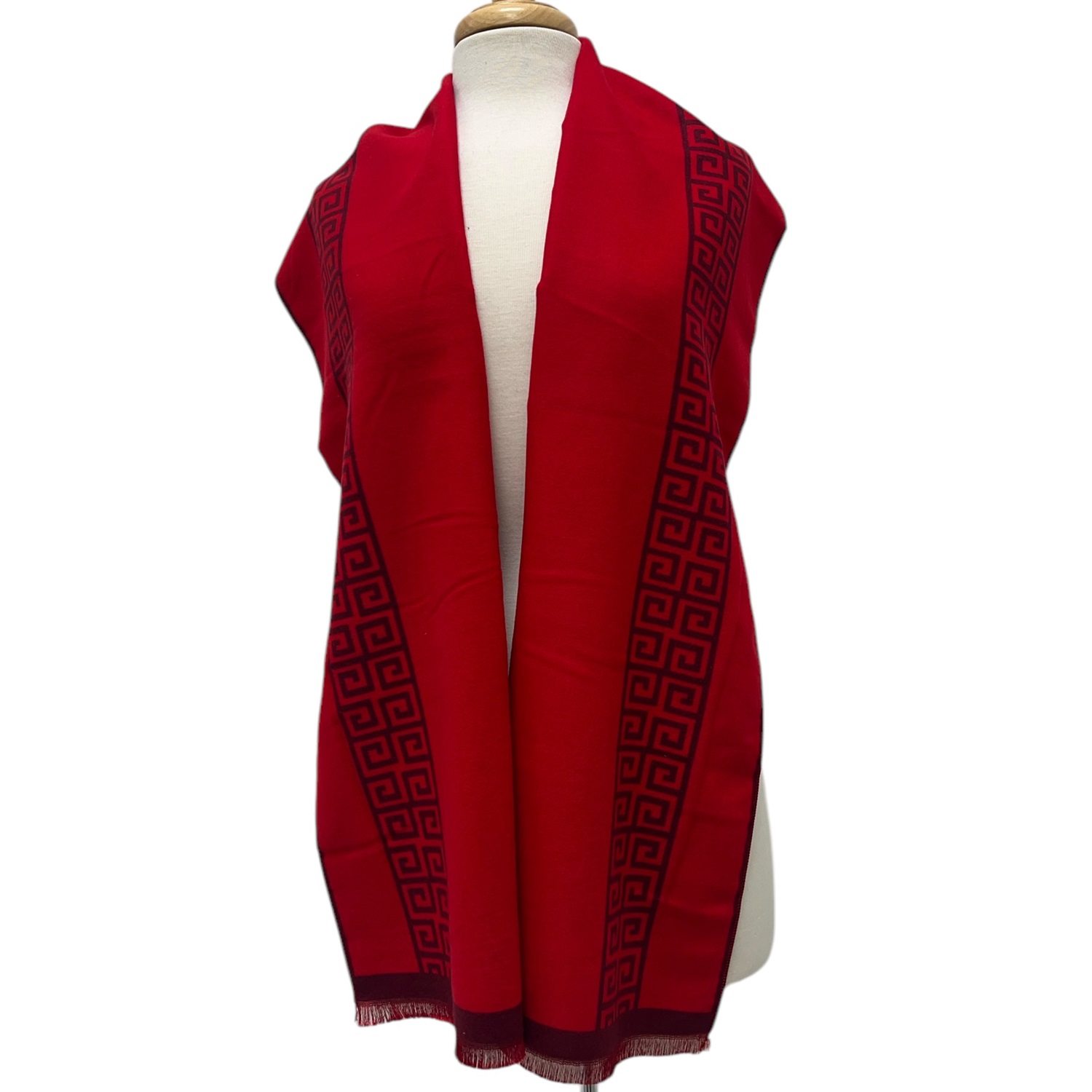 NY228 Reversible Cashmere Feel Red Scarf with Holiday Design