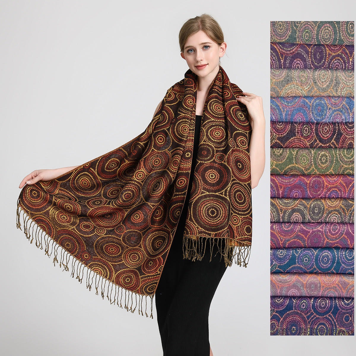 Metallic Circle Prints Pashmina SF23131(12 COLORS, 1DZ)