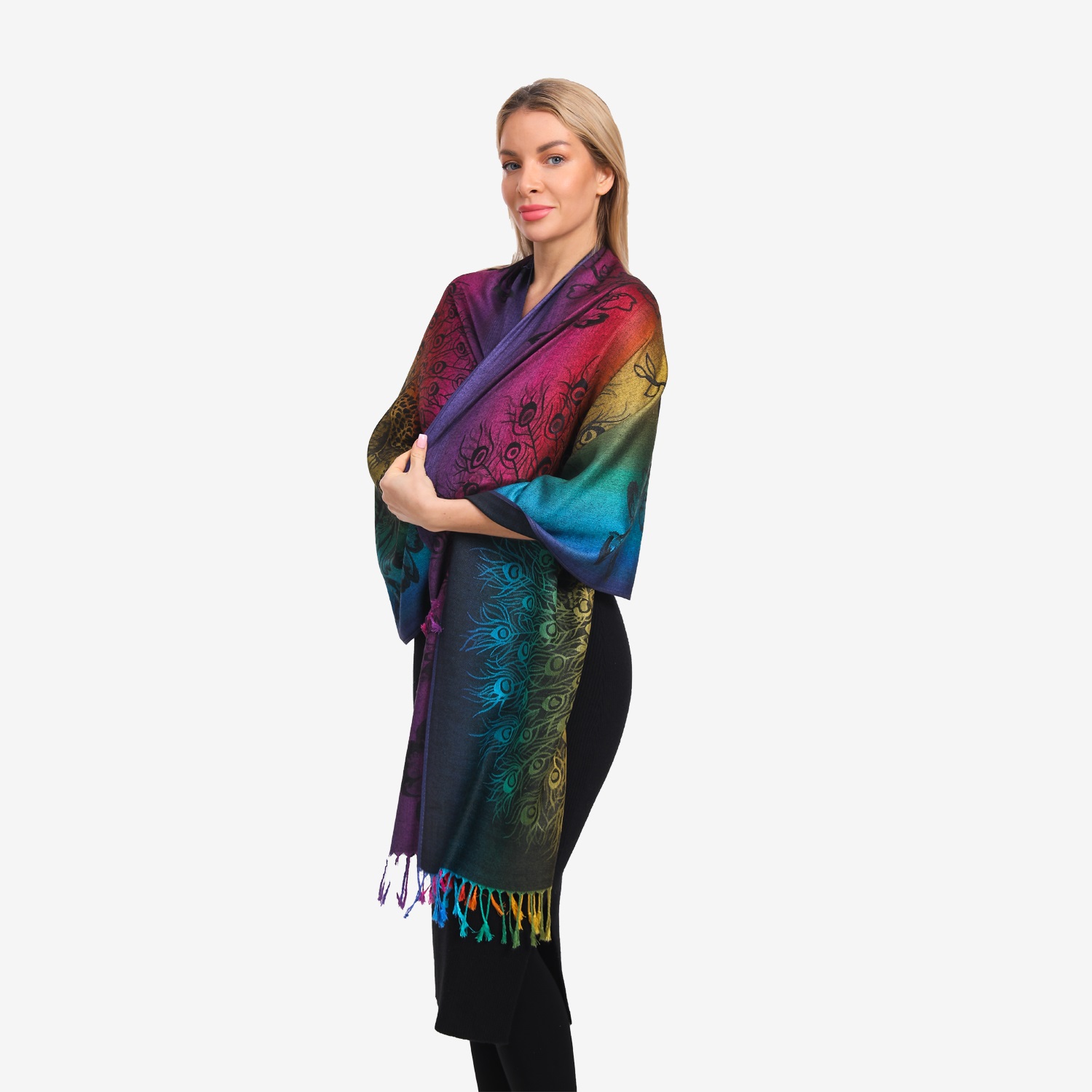 Rainbow Peacock Floral Pashmina F23153 ( 12 Colors 1DZ)