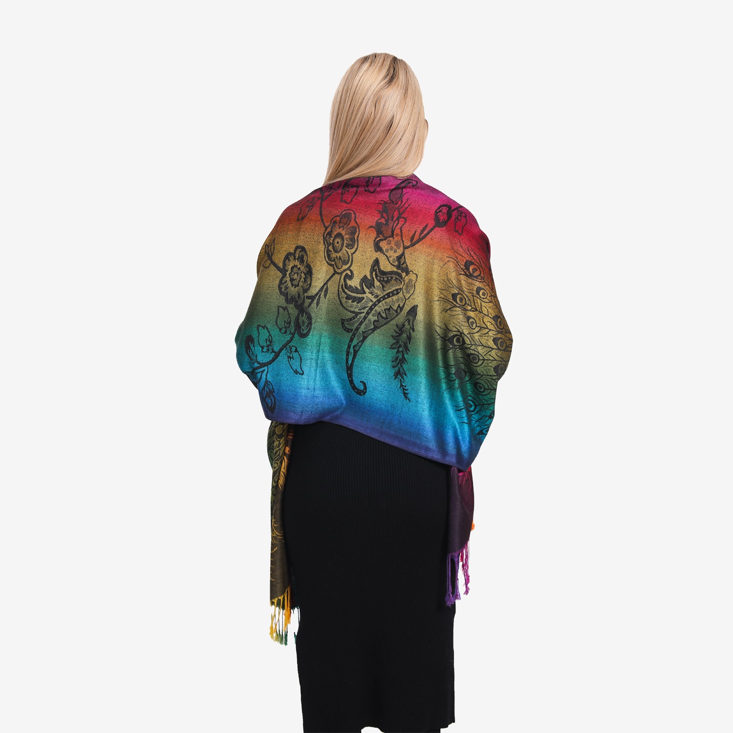 Rainbow Peacock Floral Pashmina F23153 ( 12 Colors 1DZ)