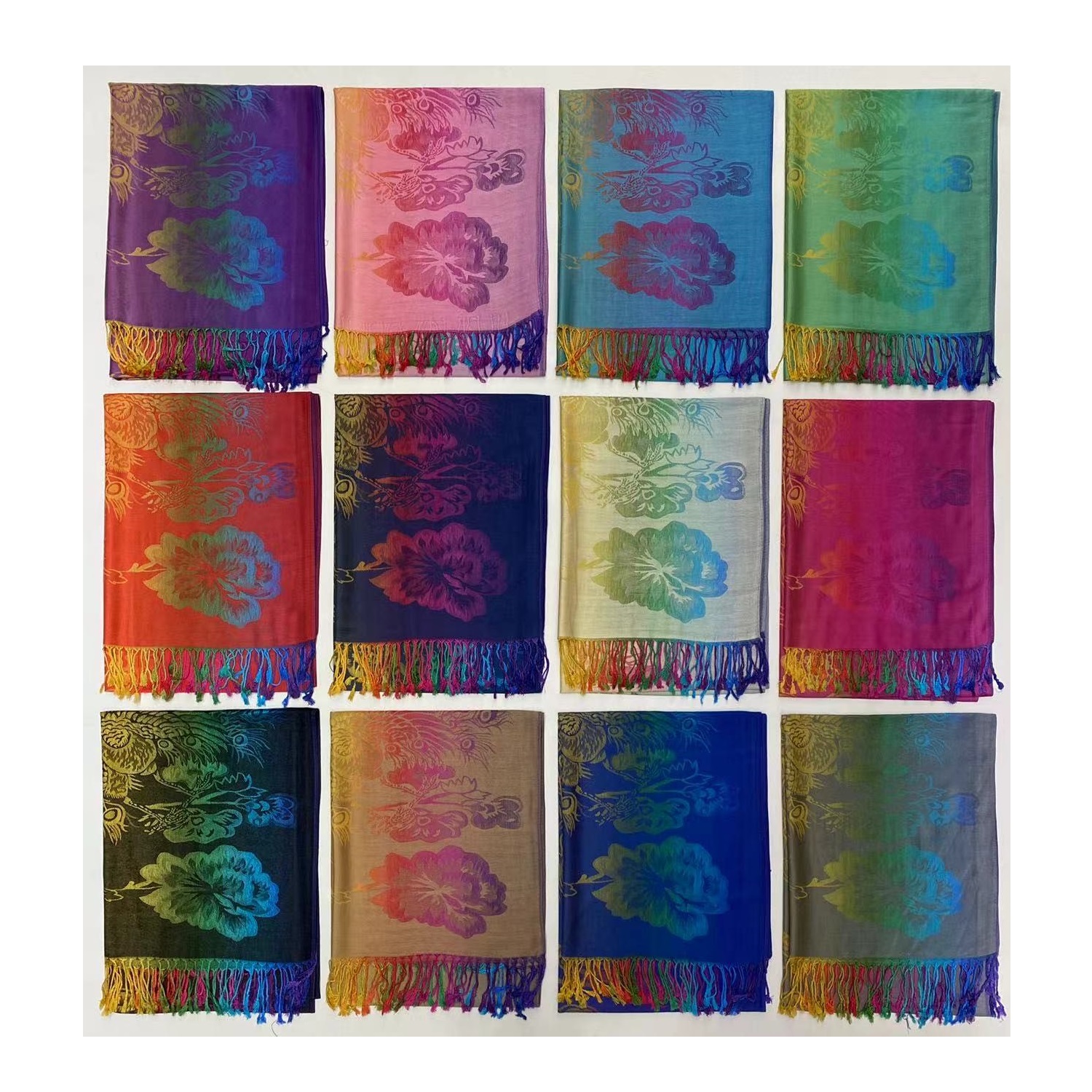 Rainbow Peacock Floral Pashmina F23153 ( 12 Colors 1DZ)