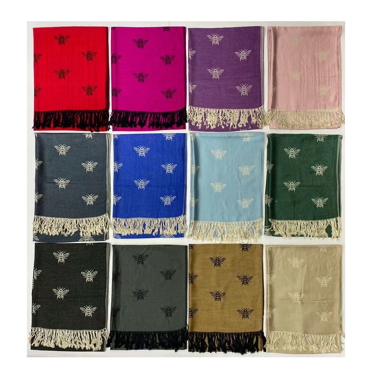 Cute bee pattern pashmina F23165 ( 12colors , 1DZ )