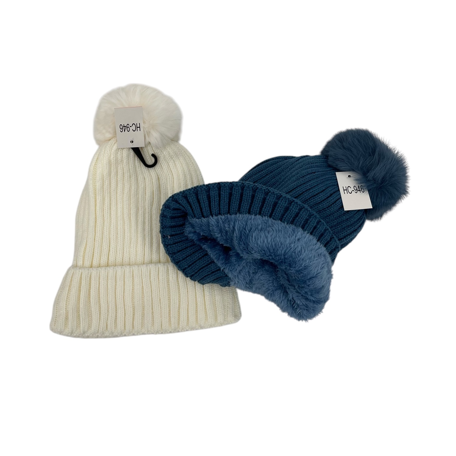 Cable Knit Pom-Pom Fleece Lined Hats HC946 (9 Colors 1 DZ)