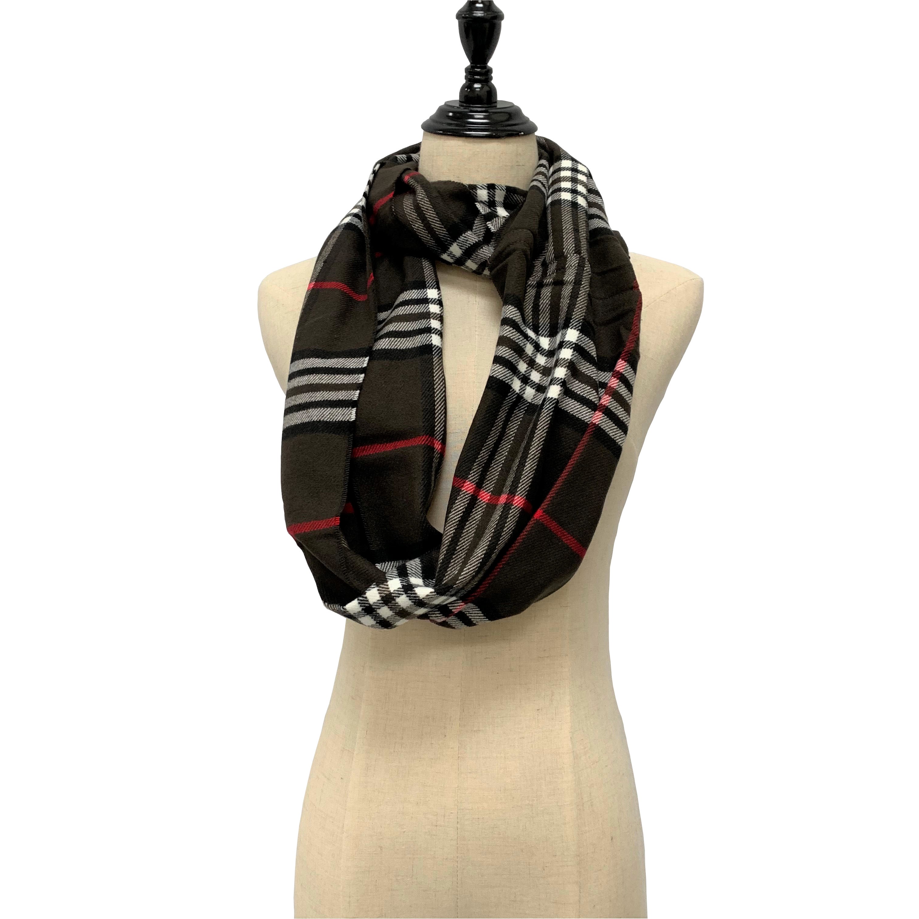 Plaid Cashmere Feel Infinity Scarf IF0714 Brown