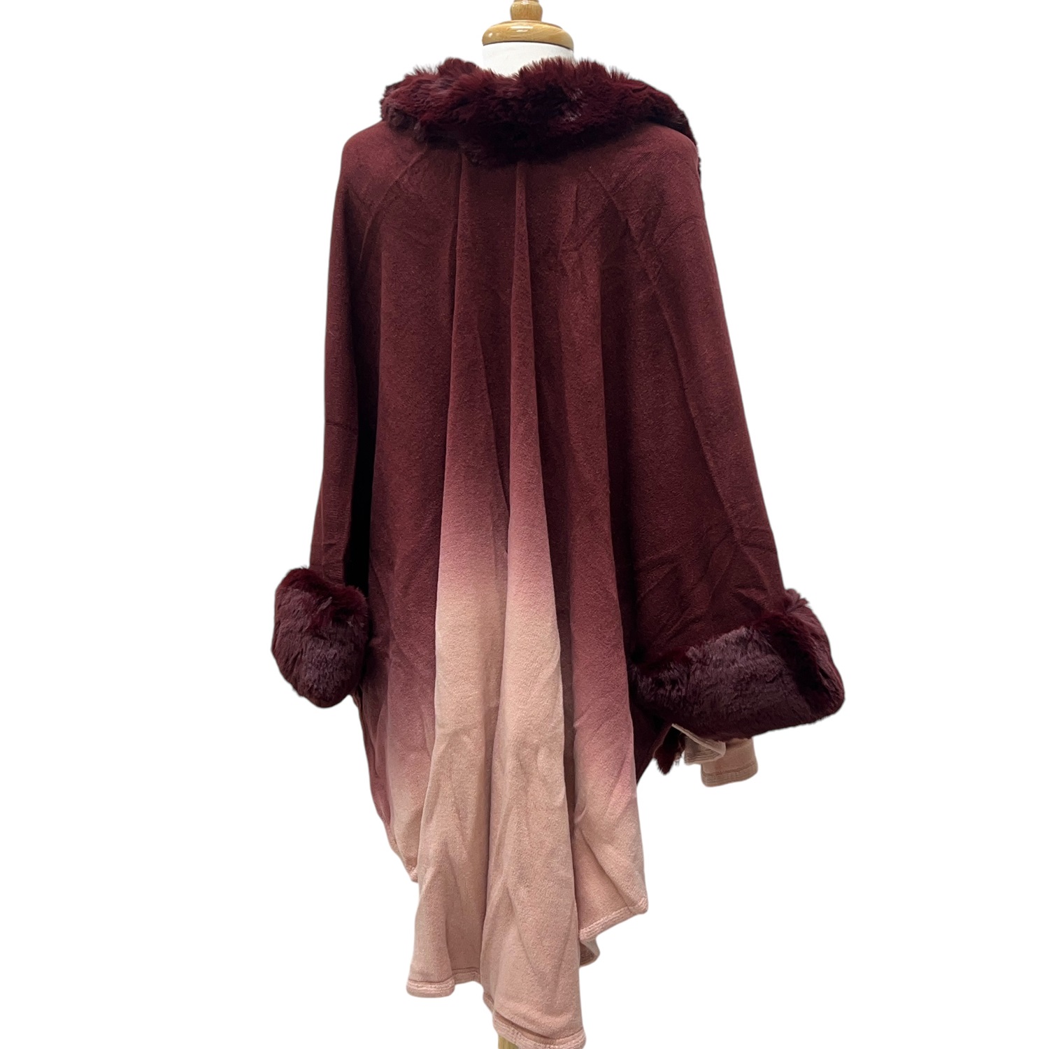 Gradation Faux Fur Poncho  Burgundy JB586