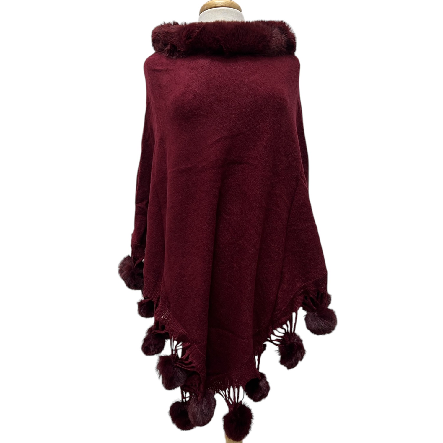 Faux Fur Poncho Cape NYJB-604 Burgundy