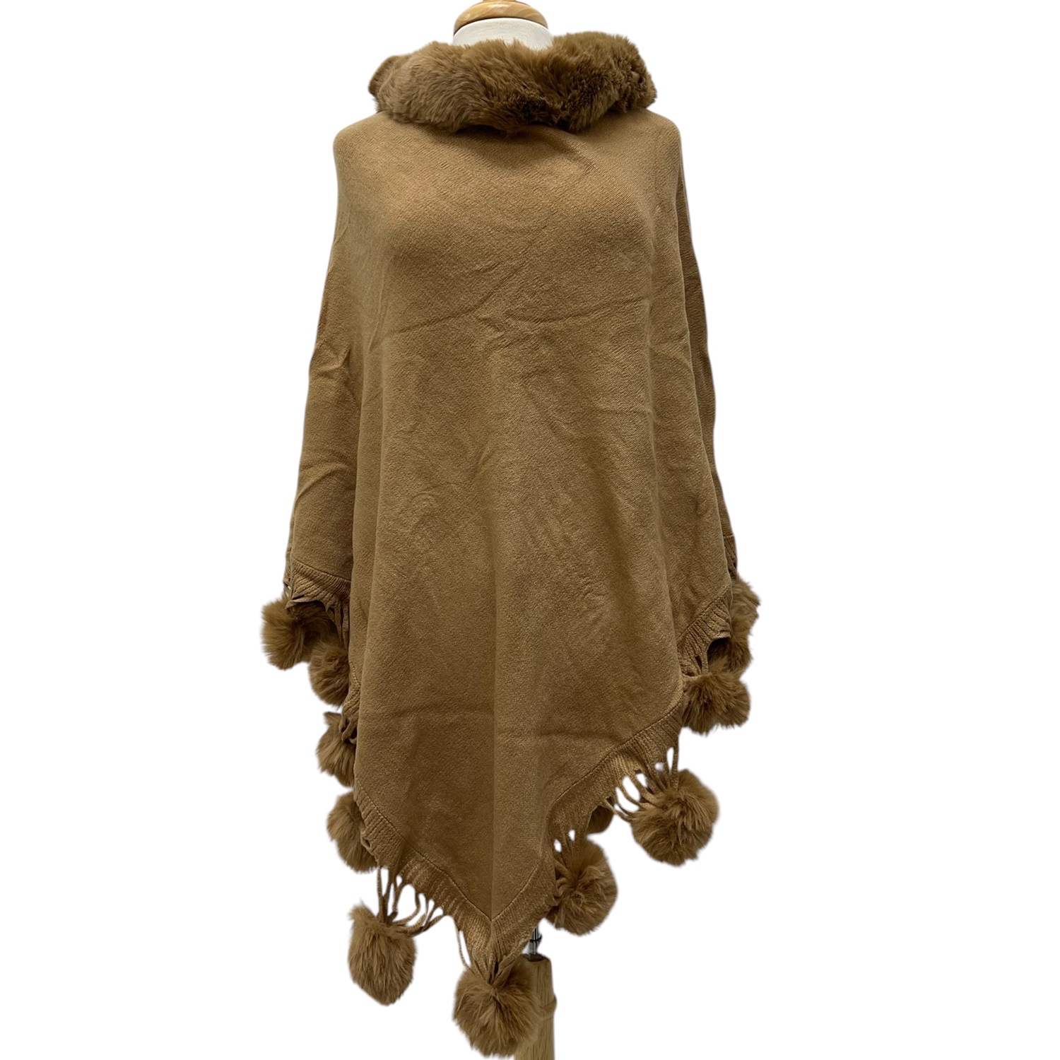 Faux Fur Poncho Cape NYJB-604 Camel