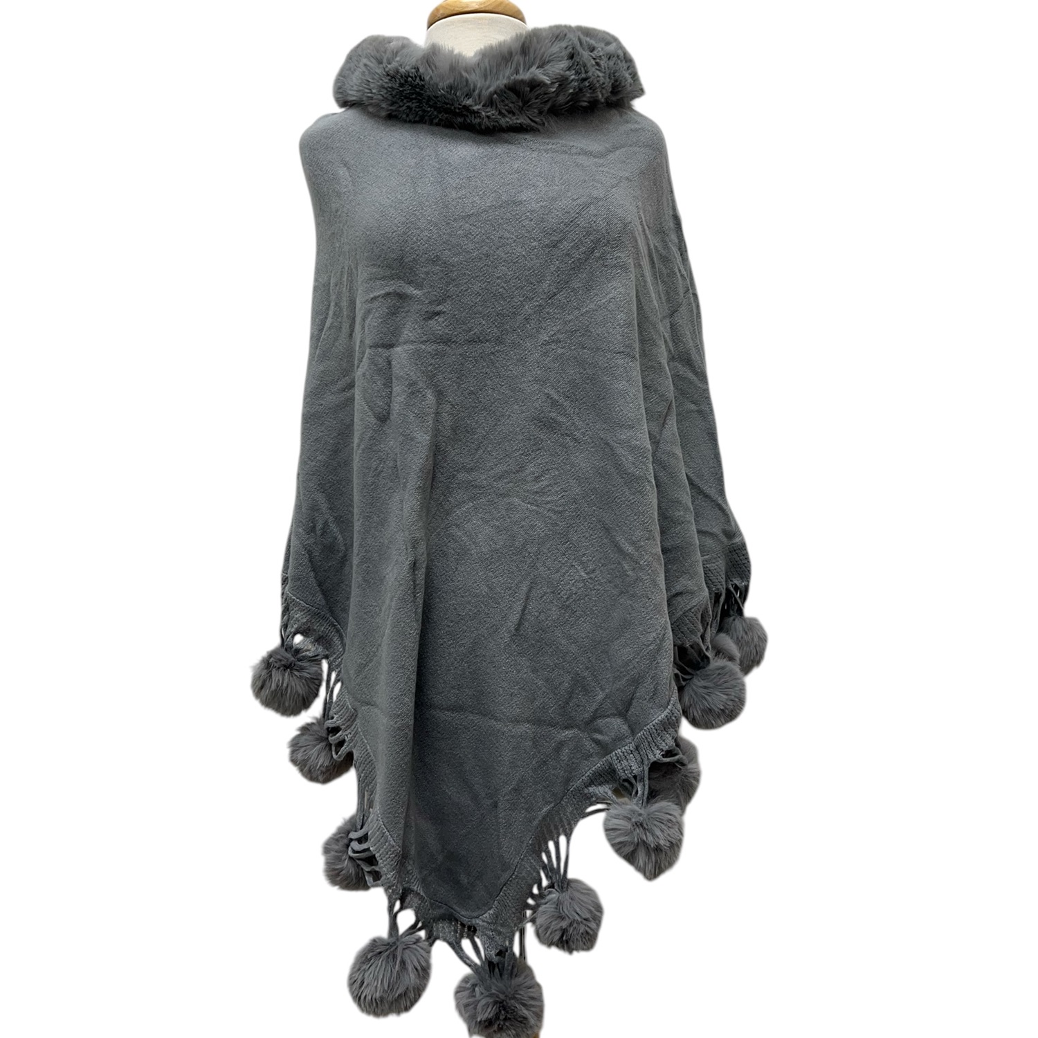 Faux Fur Poncho Cape NYJB-604 Grey