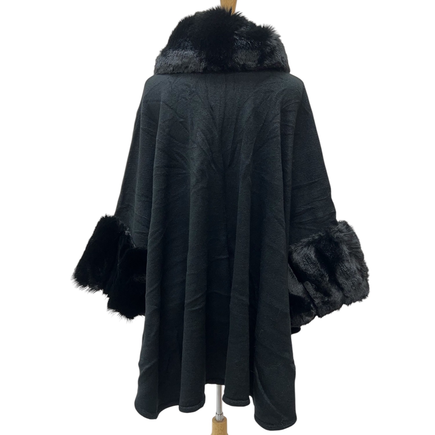 Luxury Faux Fur Poncho Coat Black JB583