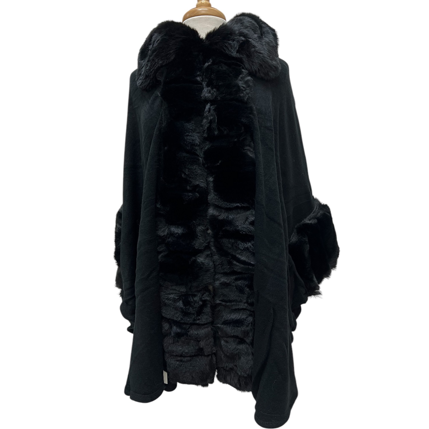 Luxury Faux Fur Poncho Coat Black JB583