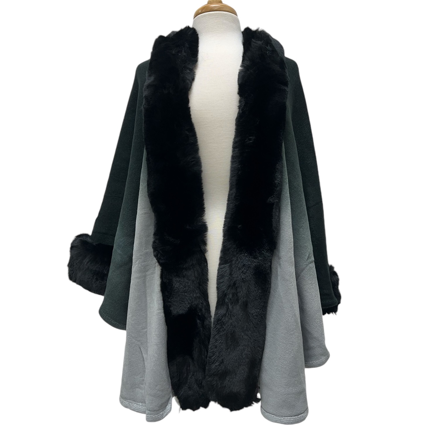 Gradation Faux Fur Poncho  Black JB586