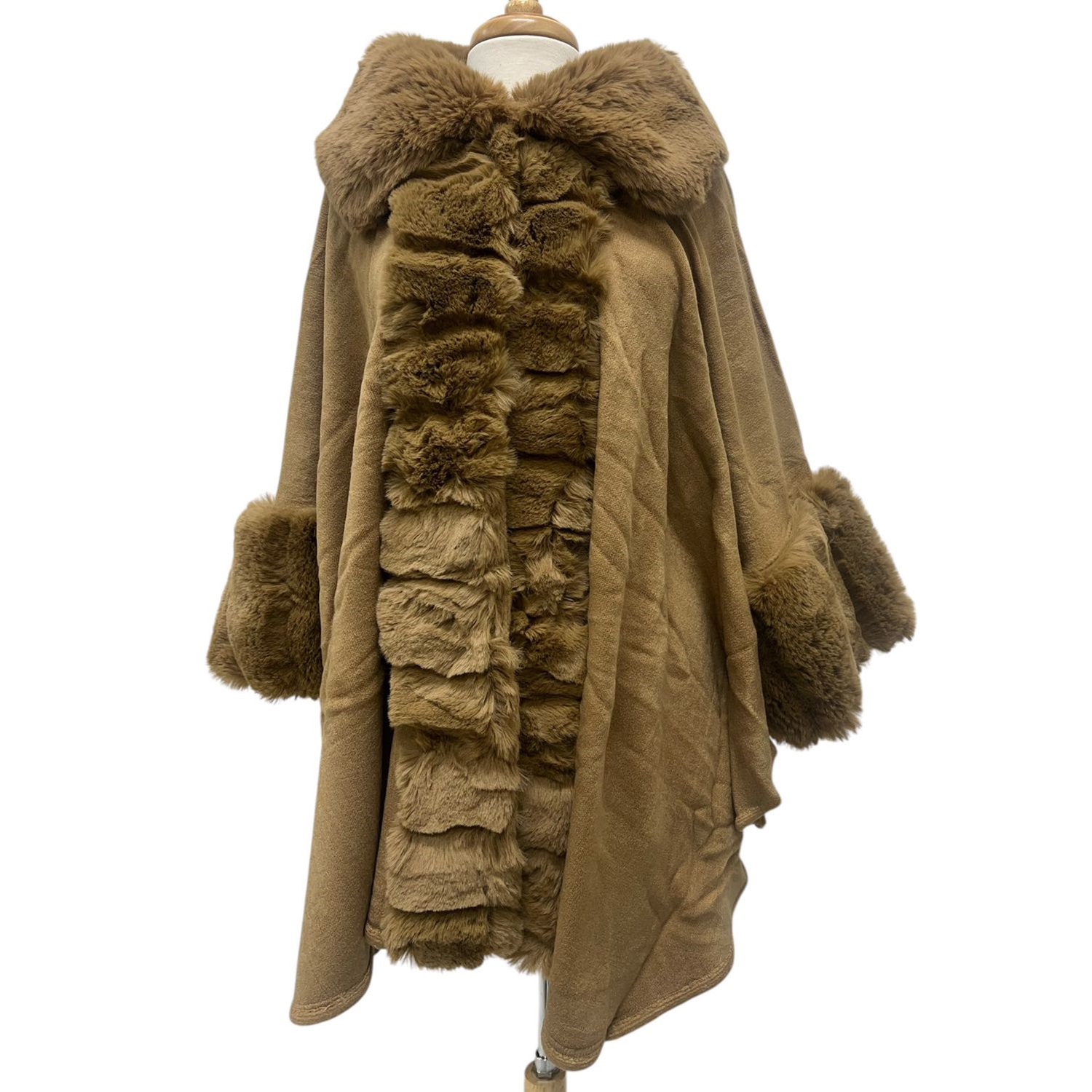 Luxury Faux Fur Poncho Coat Brown JB583