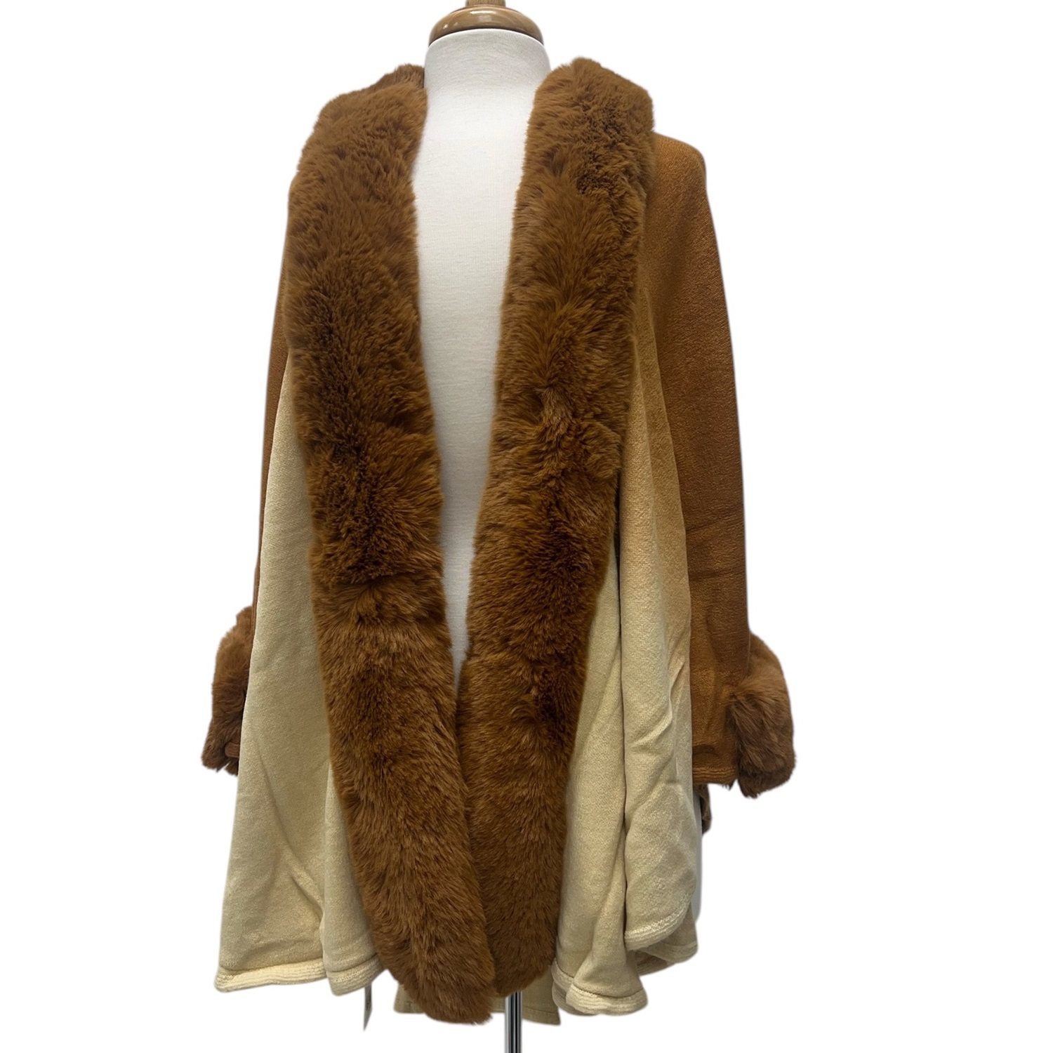 Gradation Faux Fur Poncho  Brown JB586