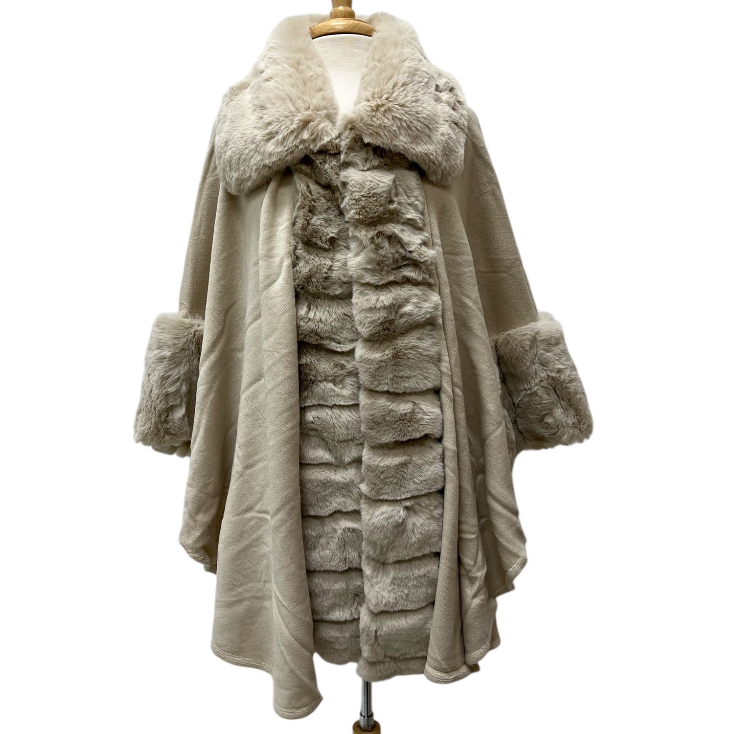 Luxury Faux Fur Poncho Coat Cream JB583