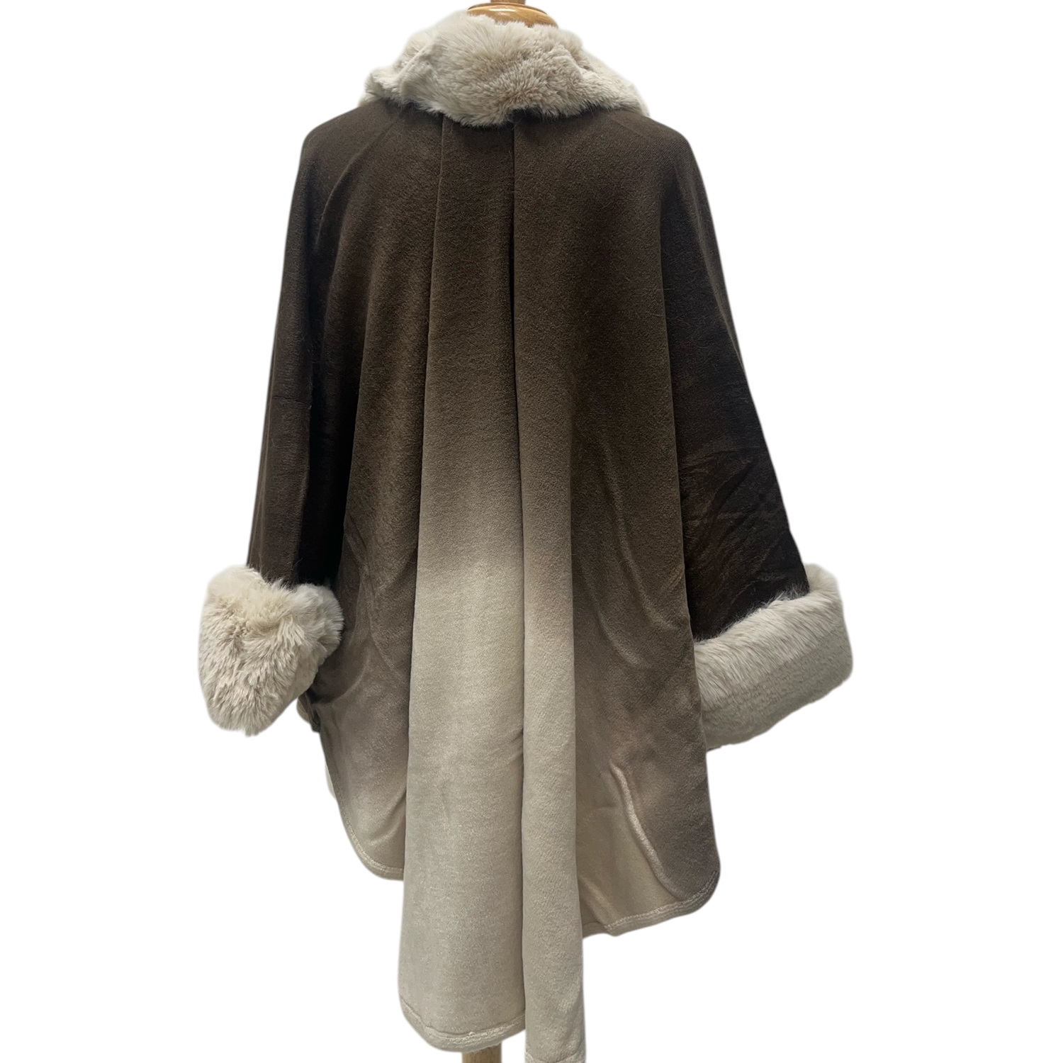 Gradation Faux Fur Poncho  Coffee JB586