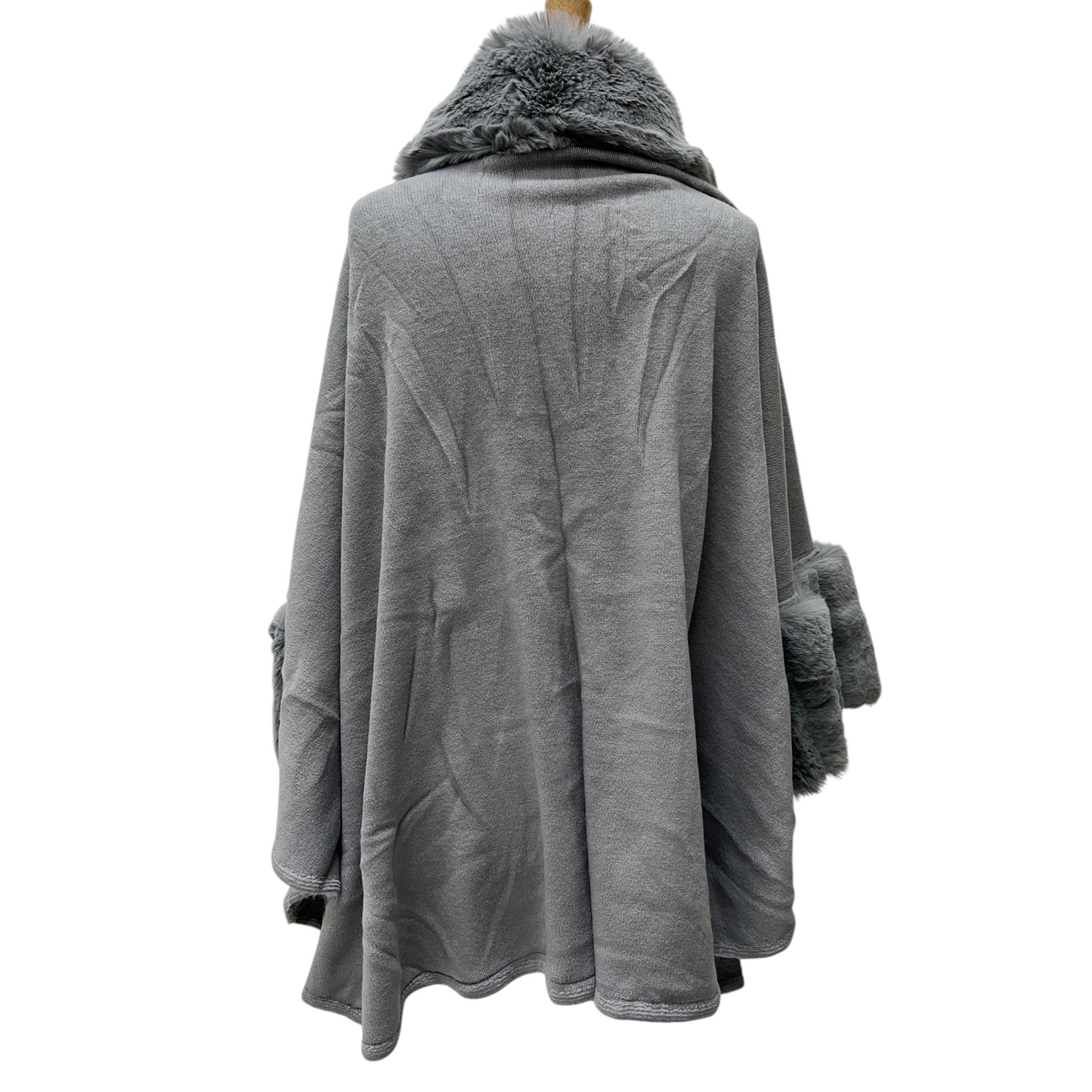 Luxury Faux Fur Poncho Coat Grey JB583