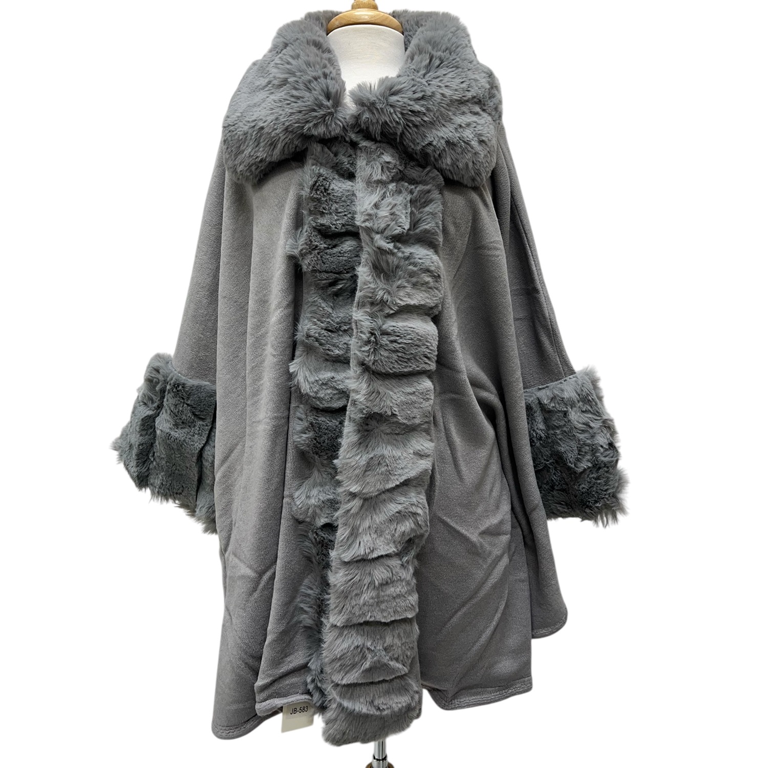 Luxury Faux Fur Poncho Coat Grey JB583