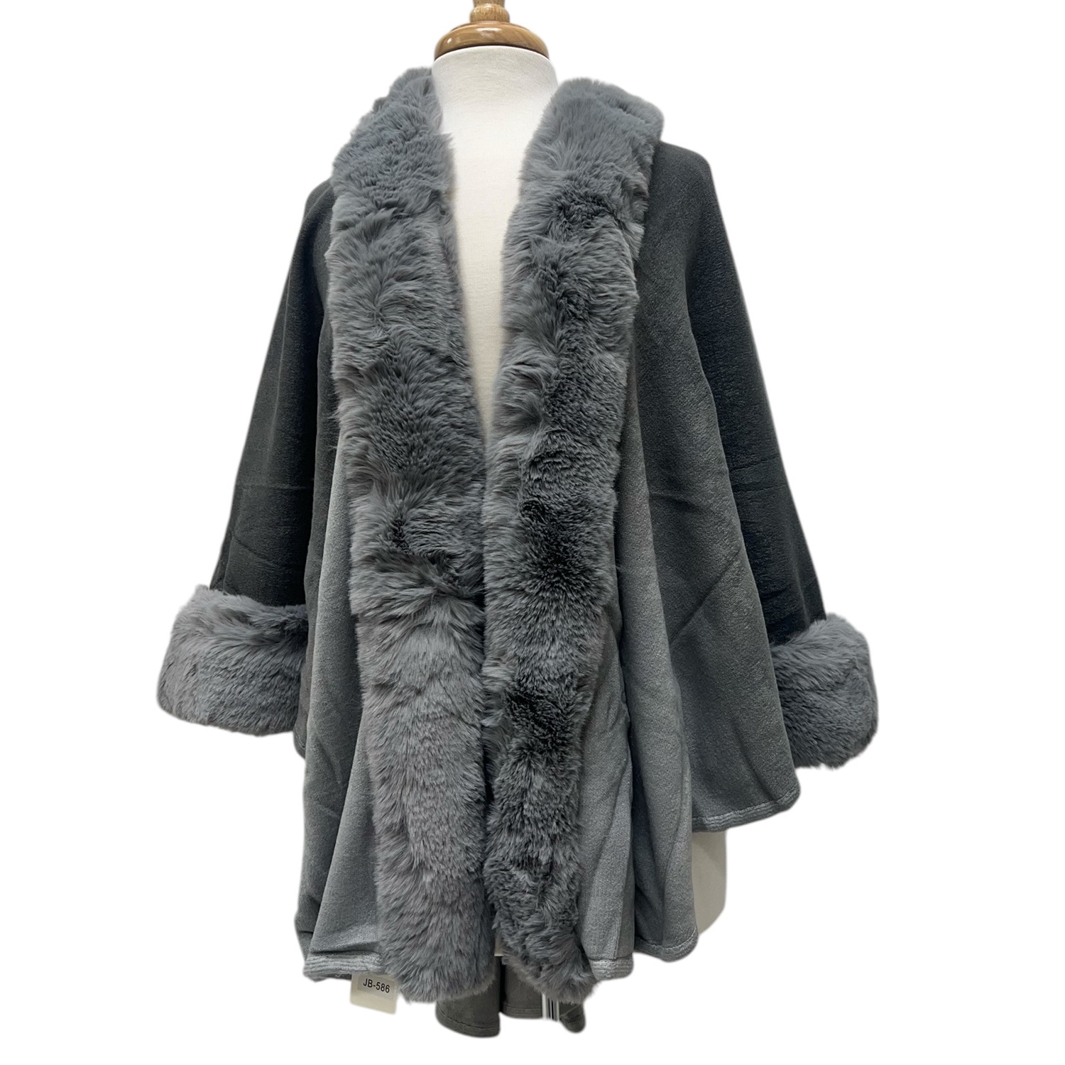 Gradation Faux Fur Poncho  Grey JB586