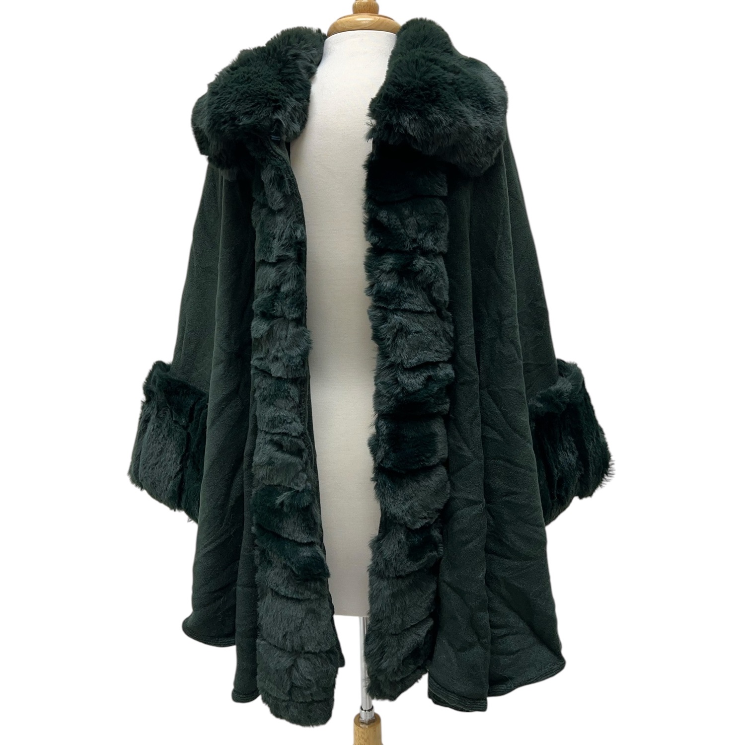 Luxury Faux Fur Poncho Coat JB583 Olive