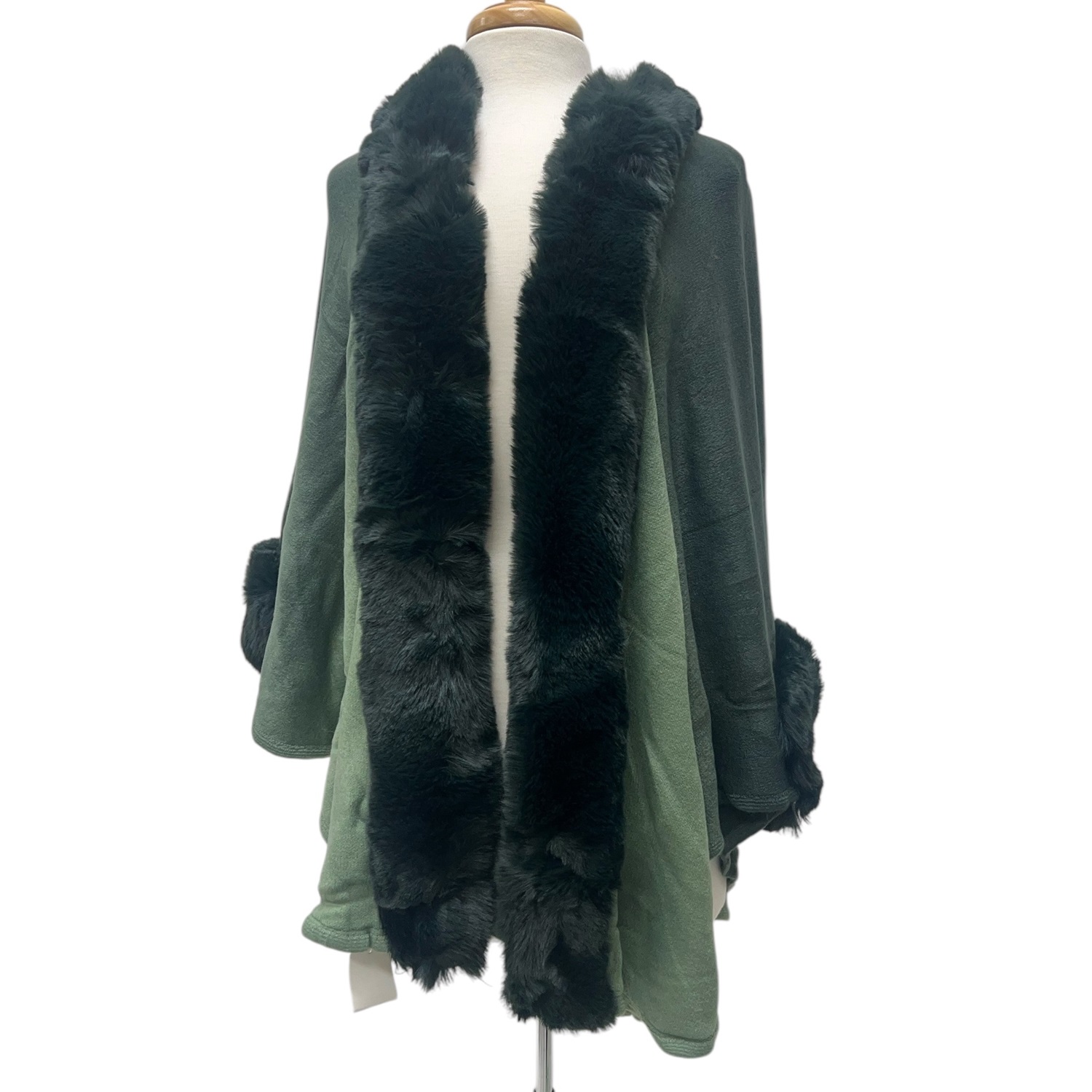 Gradation Faux Fur Poncho  Olive JB586