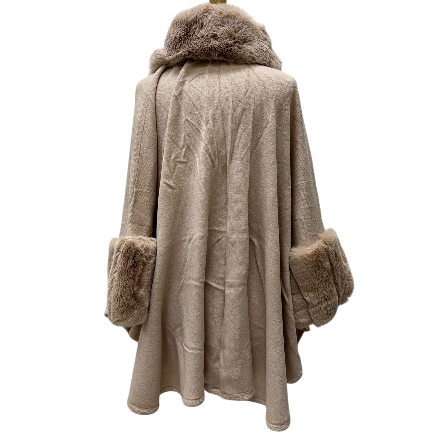 Luxury Faux Fur Poncho Coat Seashell JB583