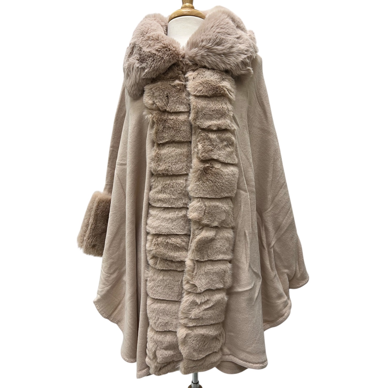 Luxury Faux Fur Poncho Coat Seashell JB583