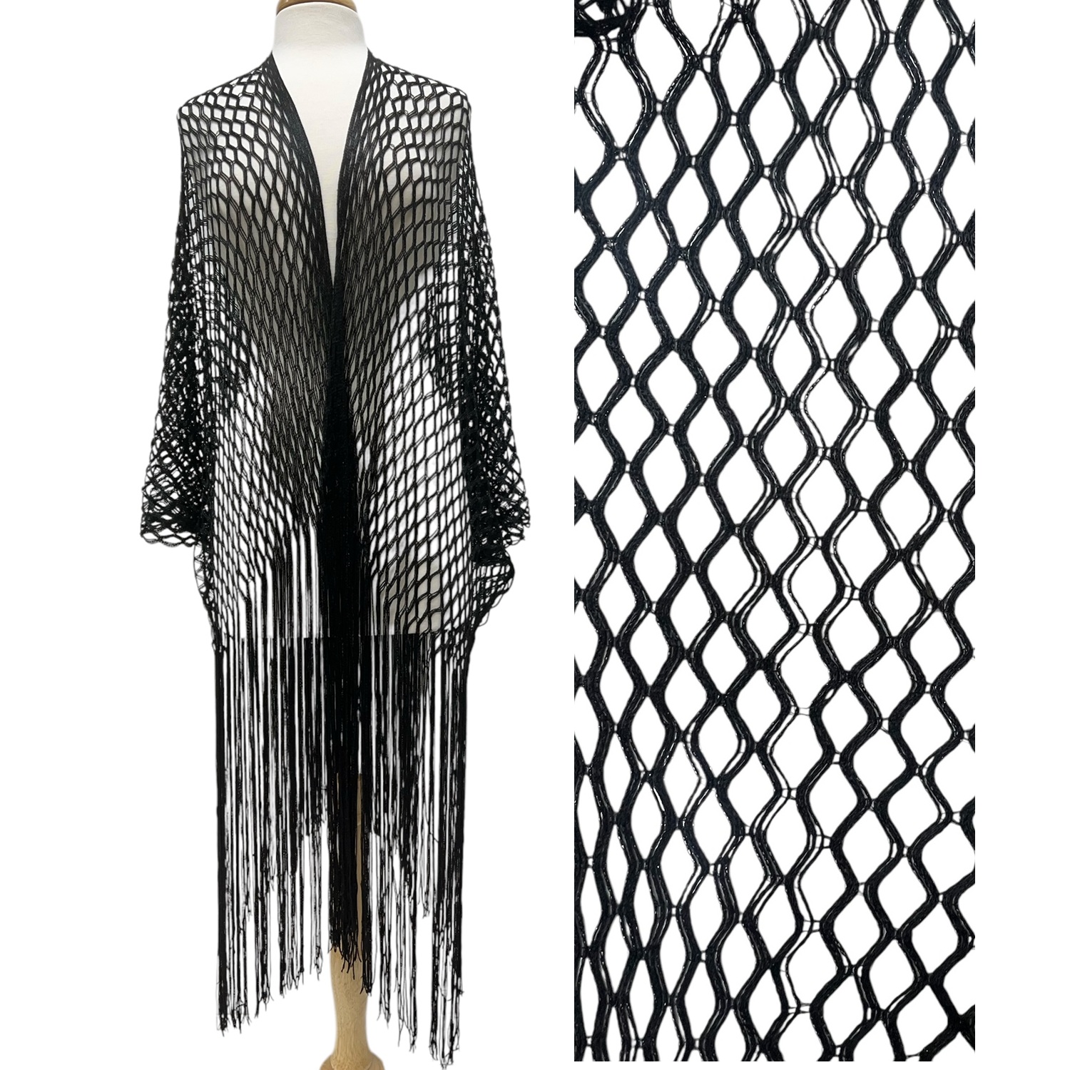 Metallic Sparkling Fishnet Oblong Kimono LB01002 Black