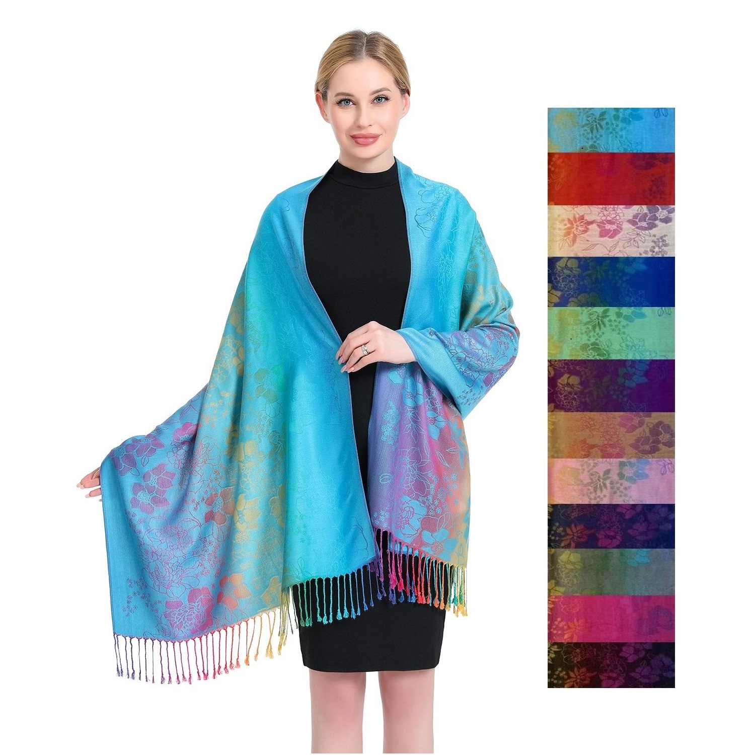 Rainbow Floral Pattern Pashmina SF23156 (12 Colors, 1DZ)