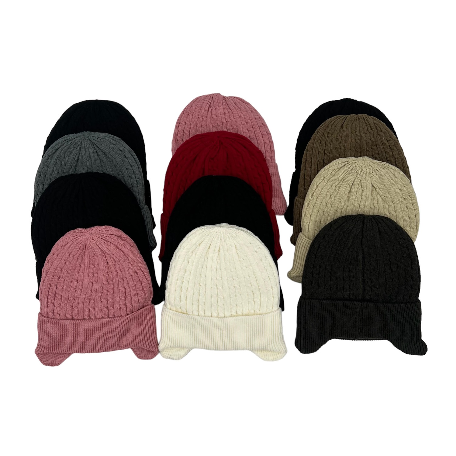 Cable knit Fleece lined Hats ST3949 (7 COLORS 1 Doz)