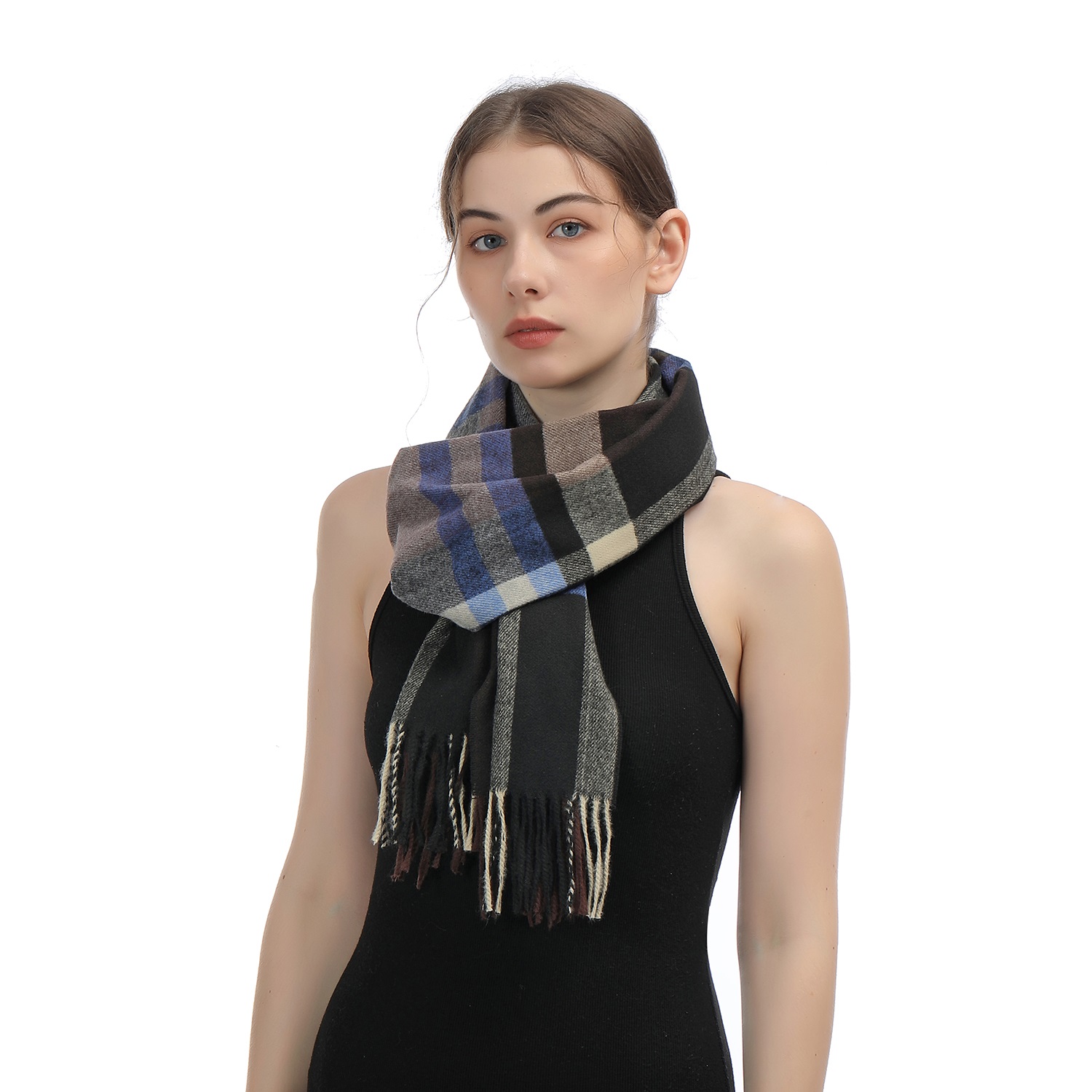 Cashmere Feel Scarf SW-37 Brown/black/blue