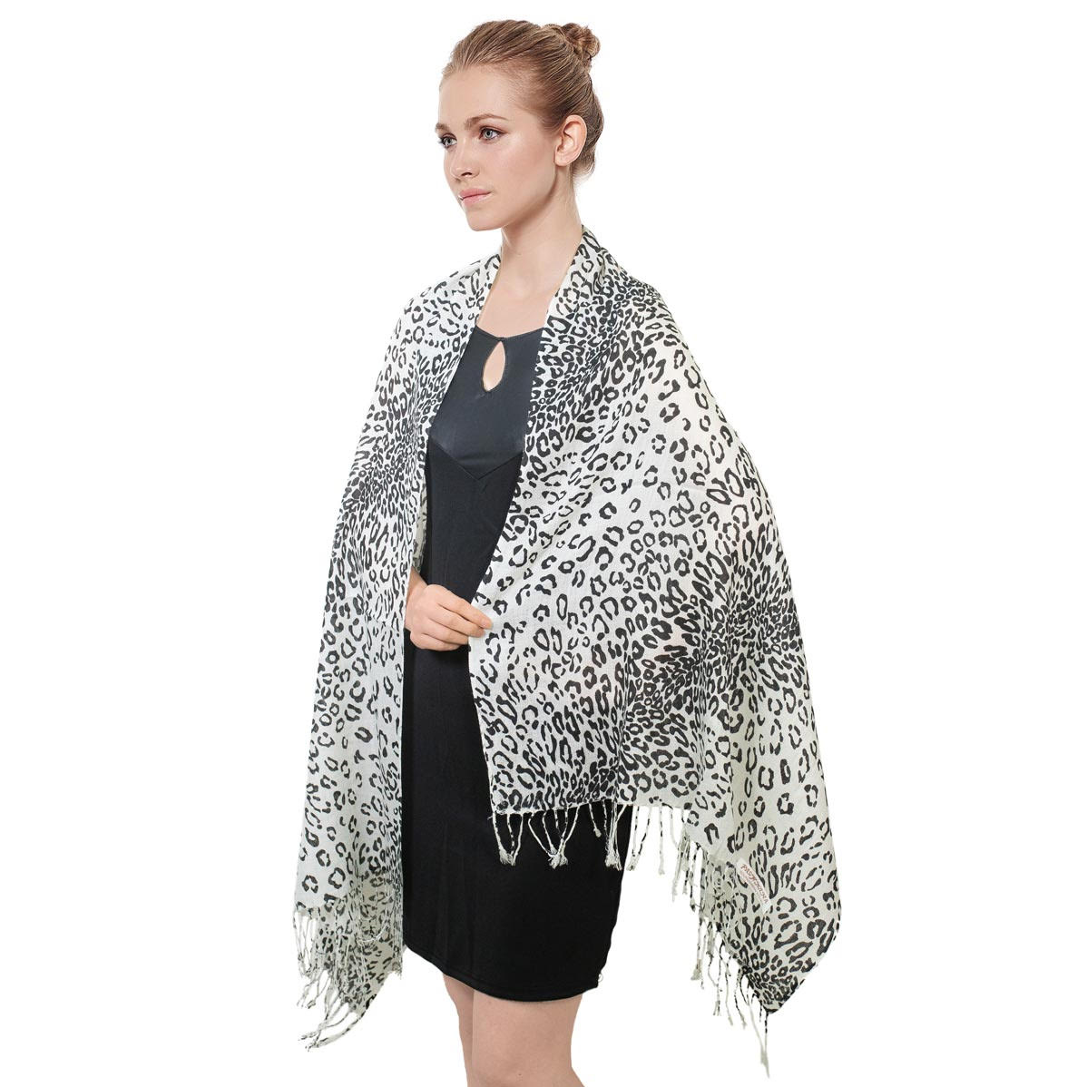 Big Leopard Pashmina W034-2 Black/White