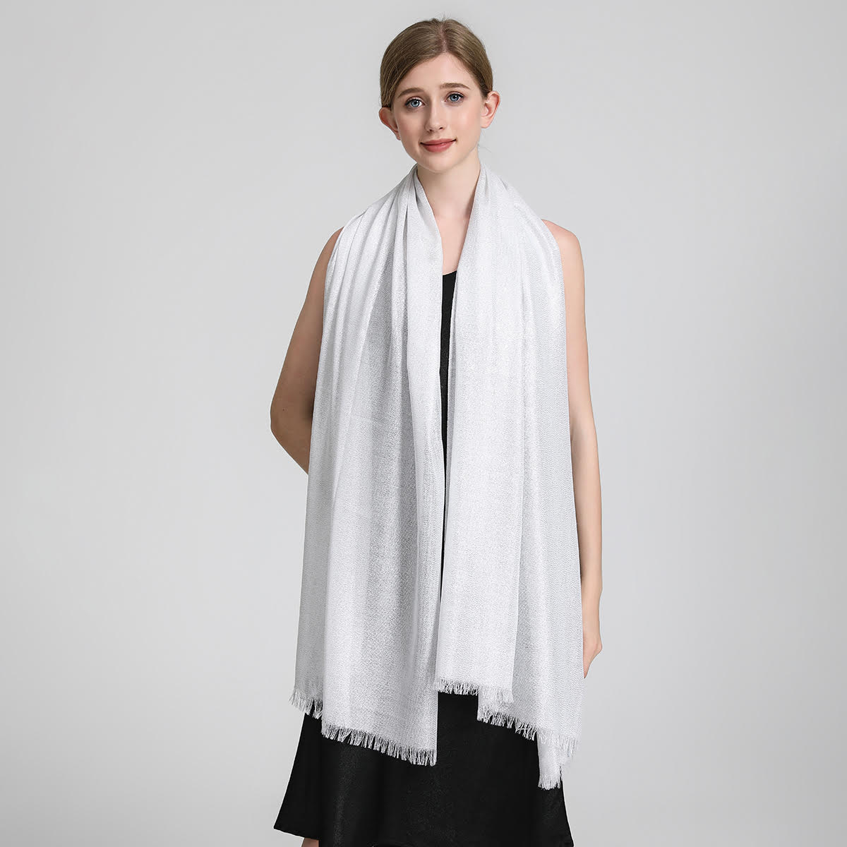 SF23120-15 Sheer Sparkly Shawl Wrap: White