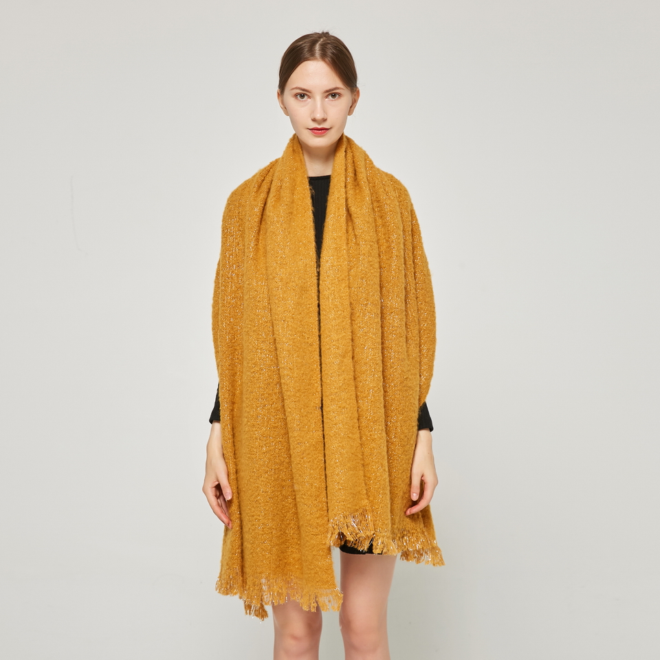 SF231461 Metallic Accent Mohair Shawl: Golden Yellow