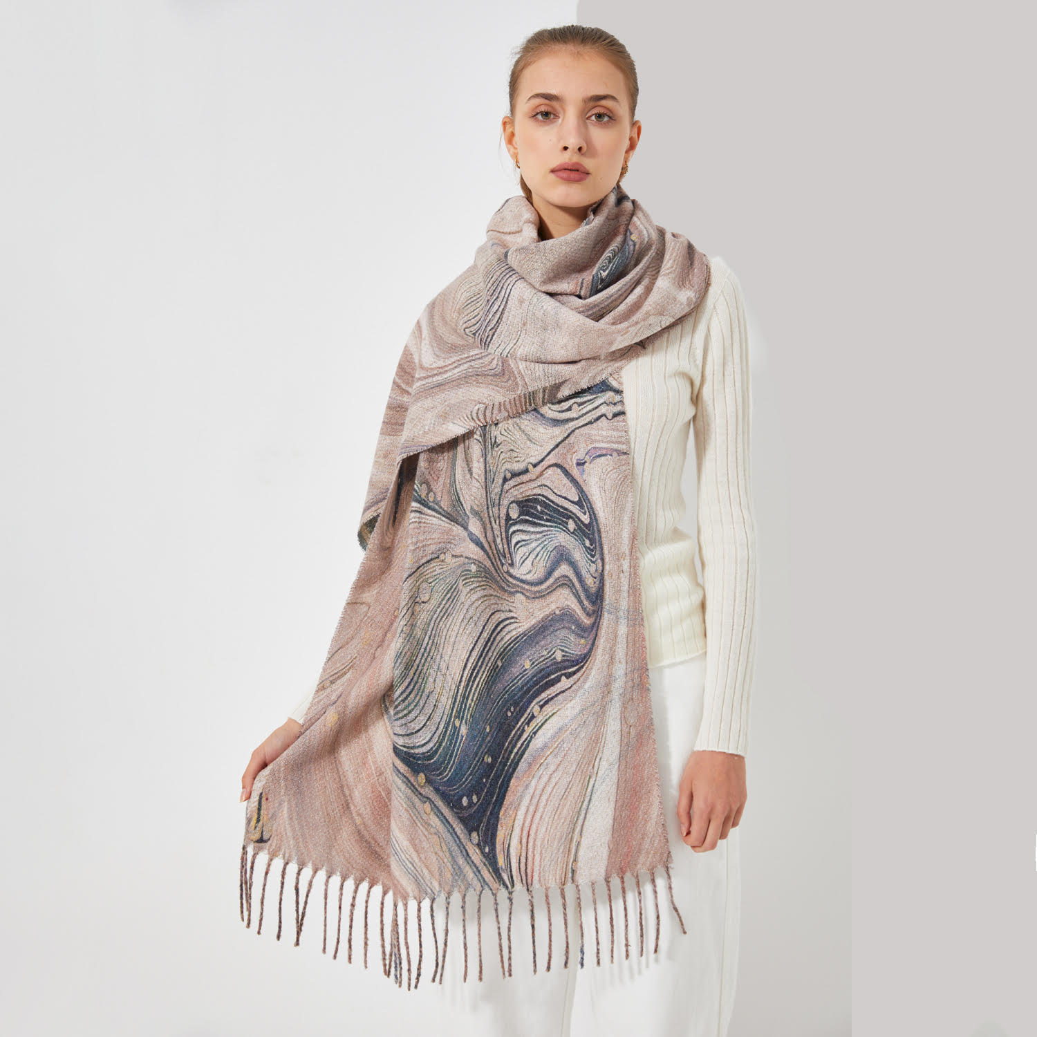 Cashmere Feel Wavy Line Pattern SF24121 Beige