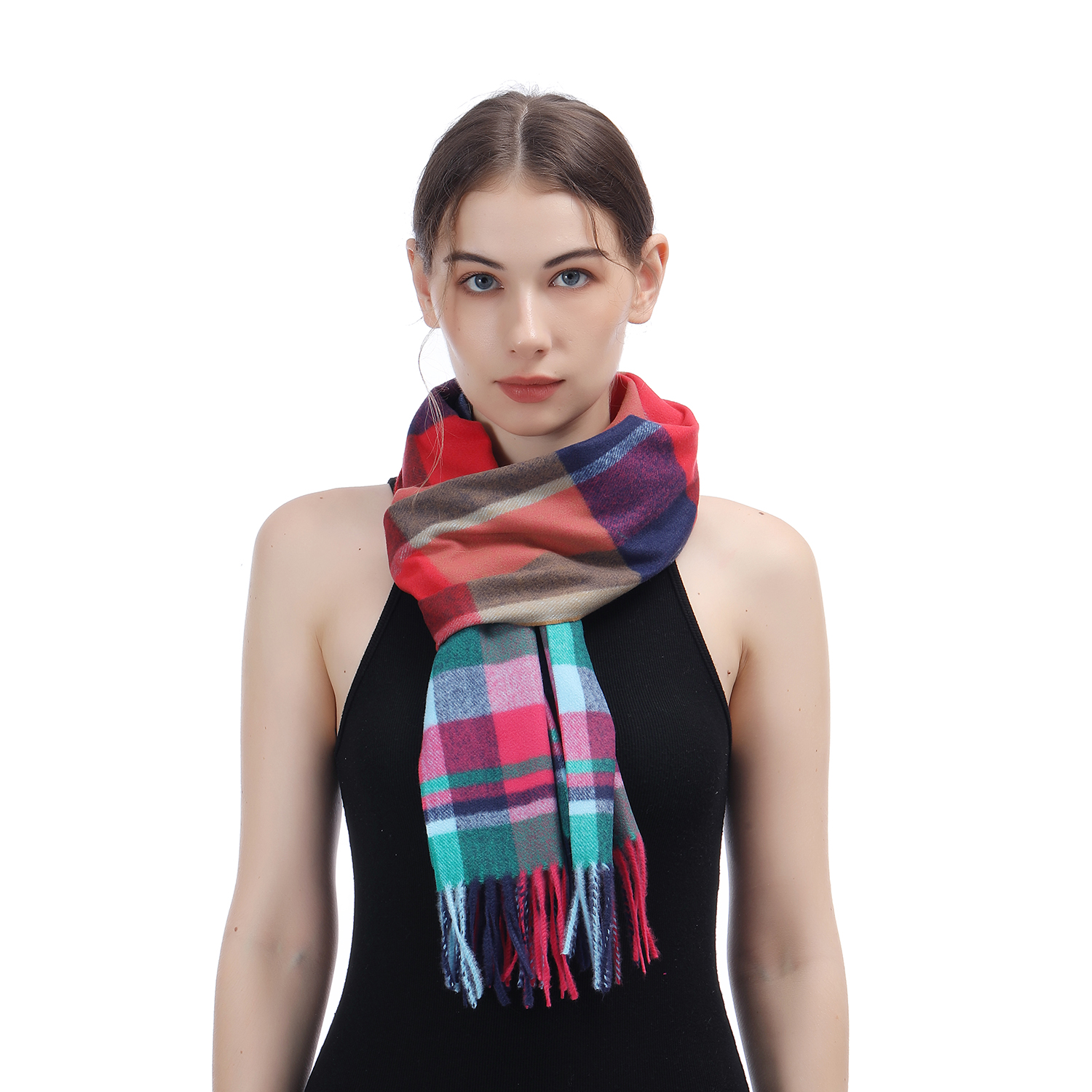 Cashmere Feel Plaid Scarf SW-42:Multi Bright