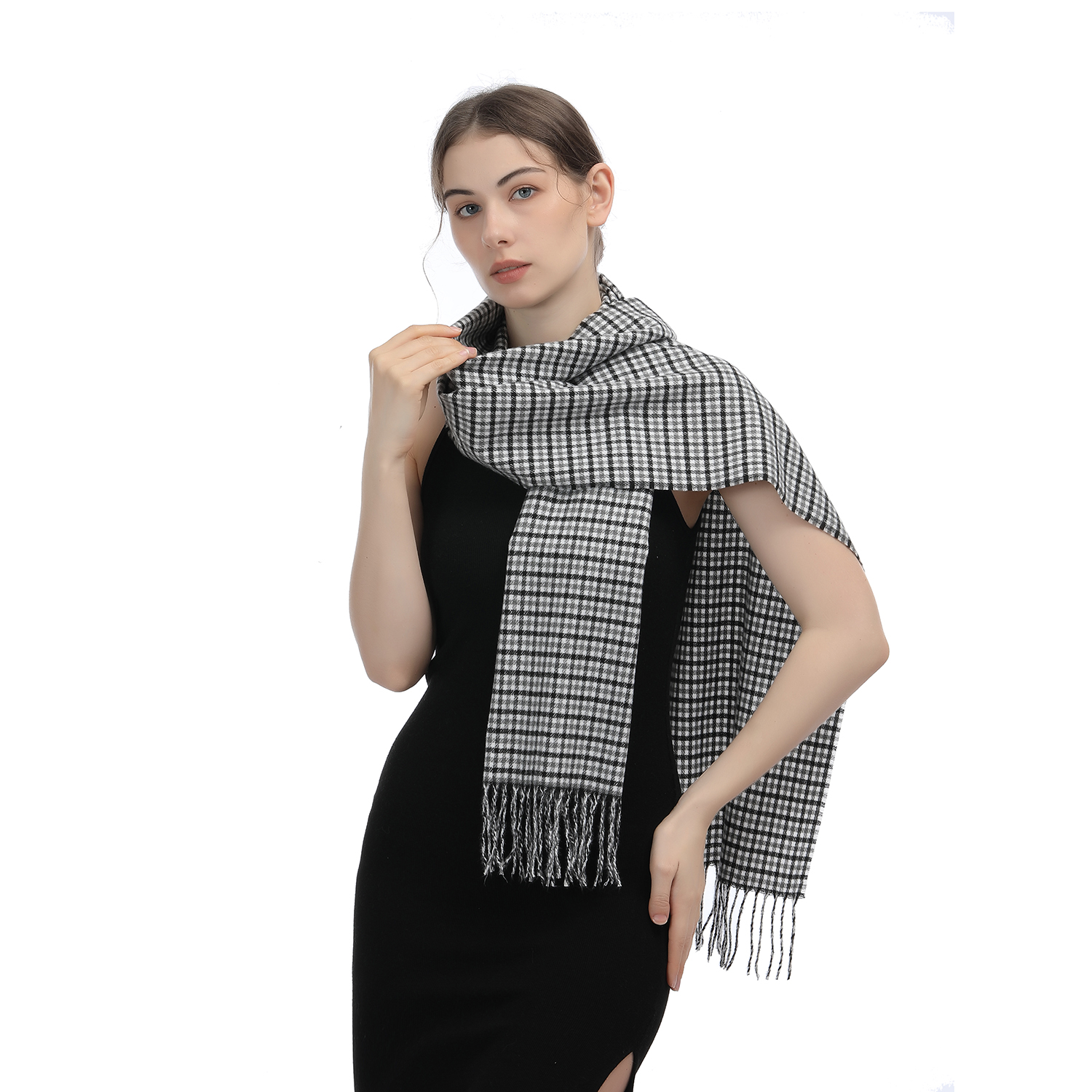 Cashmere Feel Scarf SW-44:Black/White Plaid