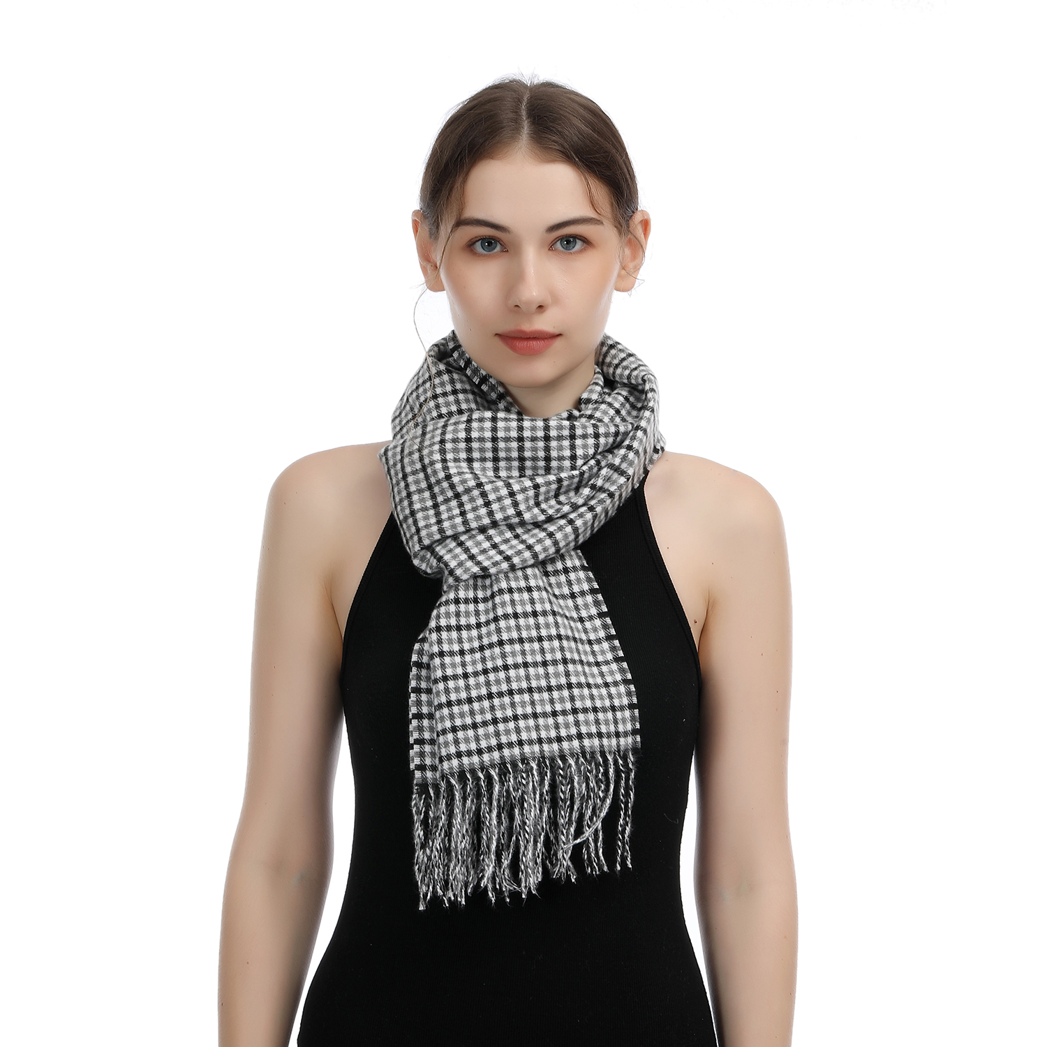 Cashmere Feel Scarf SW-44:Black/White Plaid